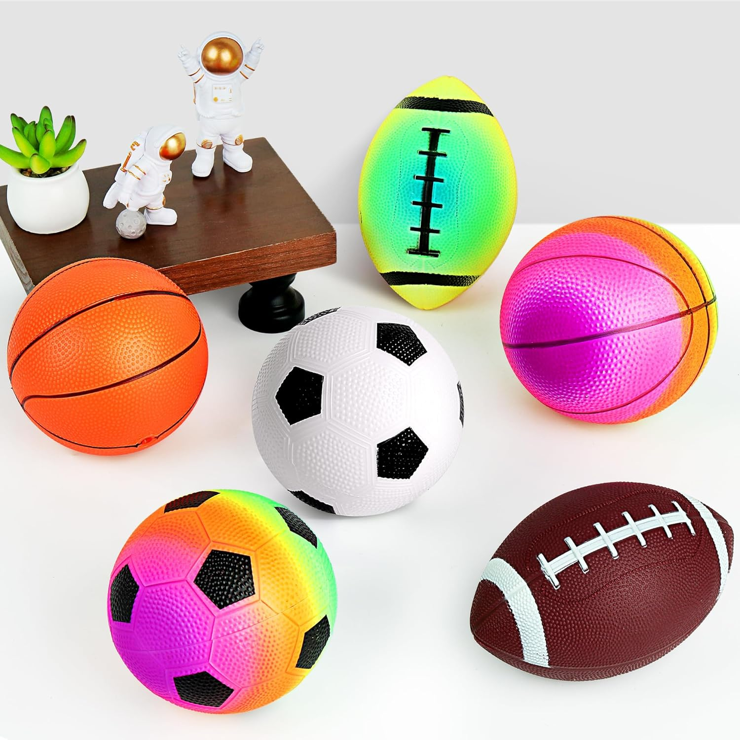 Billeeit Small Sports Balls for Kids Pack of 6, 2 Each of 5" Football, Basketball, Soccer for Playground, Toy Balls Set, Inflatable Multi-Sport Ball Set with 1 Pump for Indoor and Outdoor Activities image number 4