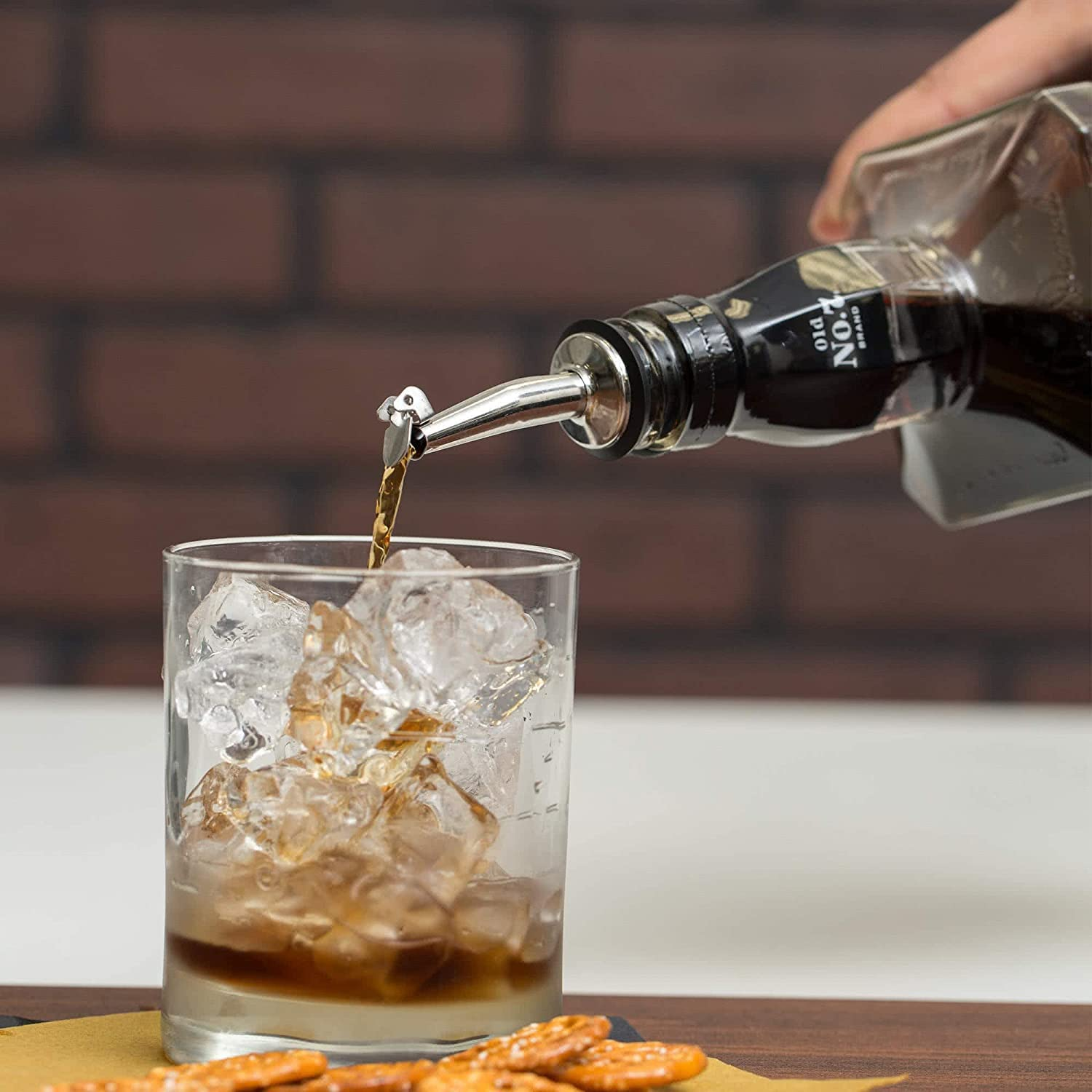 Wine Bottle Pourer 6 Pieces Stainless Steel Wine Pouring Spout Automatic Flip Top Wine Bottle Stopper Quick Pourer Olive Oil Bottle Conical Spout Pourer (With Cleaning Brush and Folding Funnel) image number 6