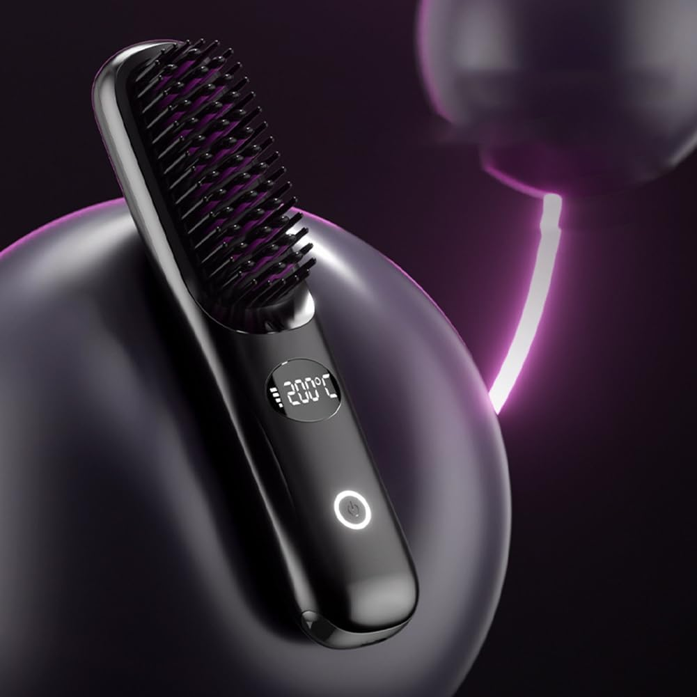 Xioaue Cordless Ceramic Heated Hot Brush 3 Temp Settings 160-200&deg;C Heat Brush LCD Display Electric Hot Comb for Smooth image number 4