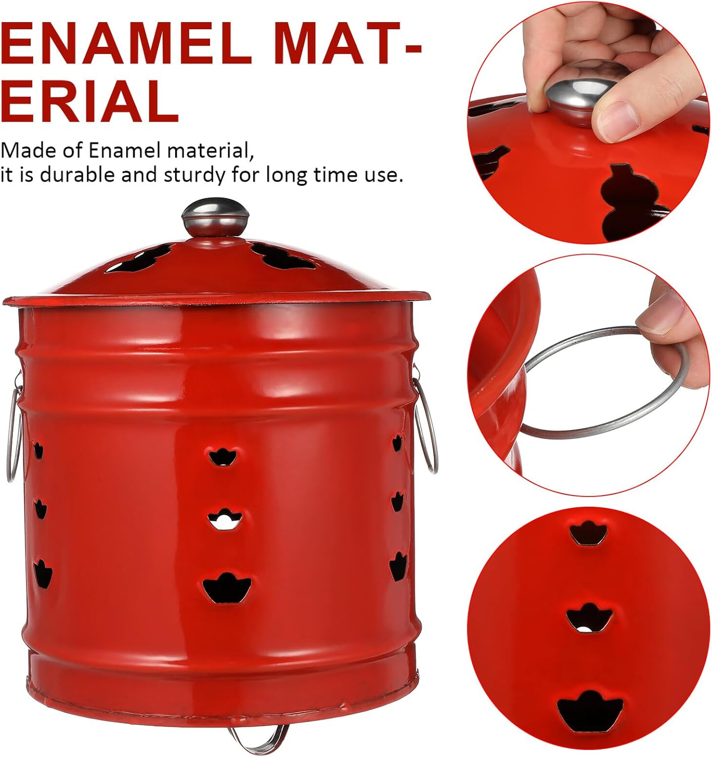 YARNOW Red Enamel Paper Money Incinerator Bucket 6# Sturdy Coating for Chinese Sacrifices, Home and Garden Burning Barrel, Professional Treasure Inviting Burn Pot Random Style
