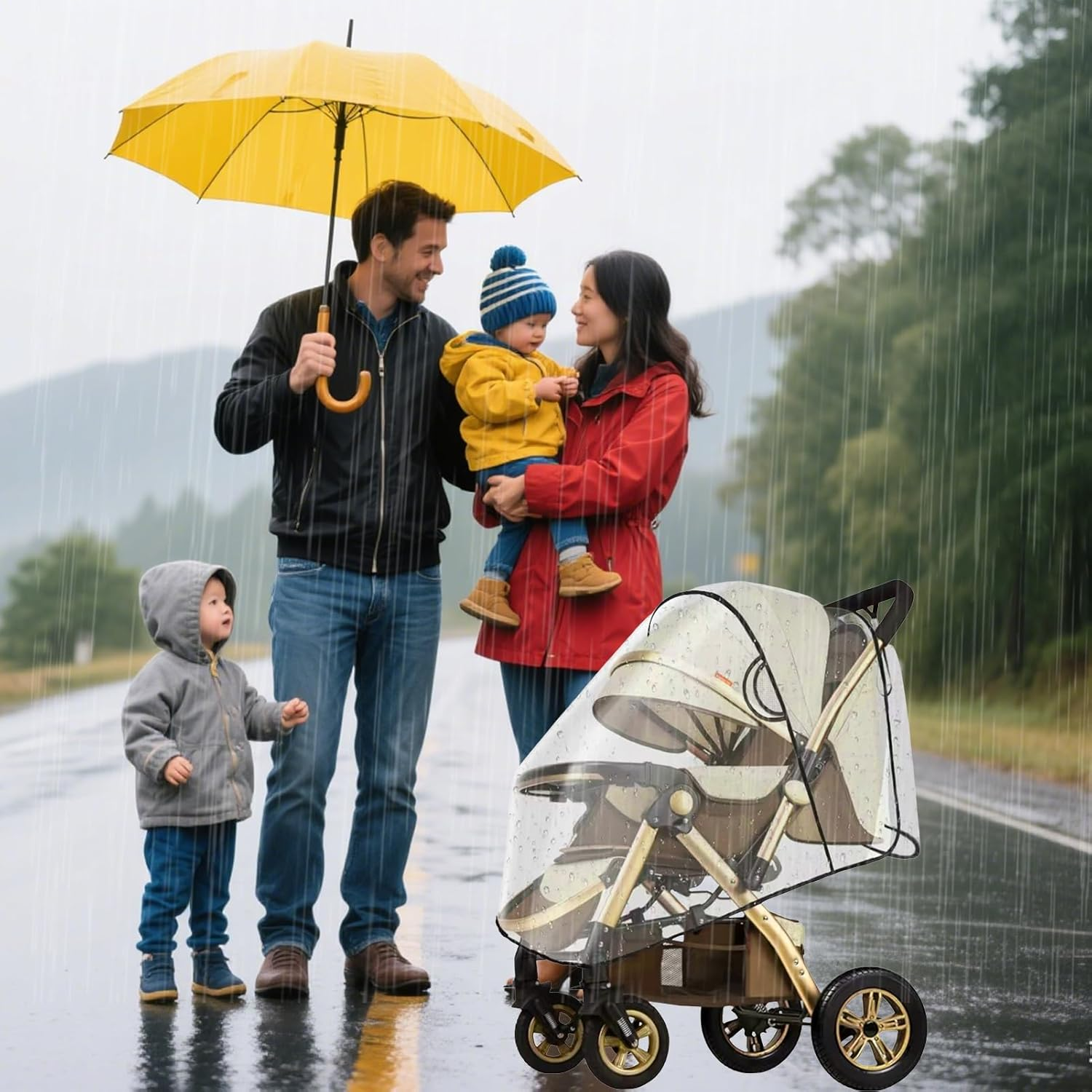 Universal Stroller Pram Rain Cover Large Durable Baby Travel Weather Shield for Summer Windproof Waterproof Protect from Dust Snow Double Protection Eye Protection Stroller Accessory Fits Most Pram image number 6