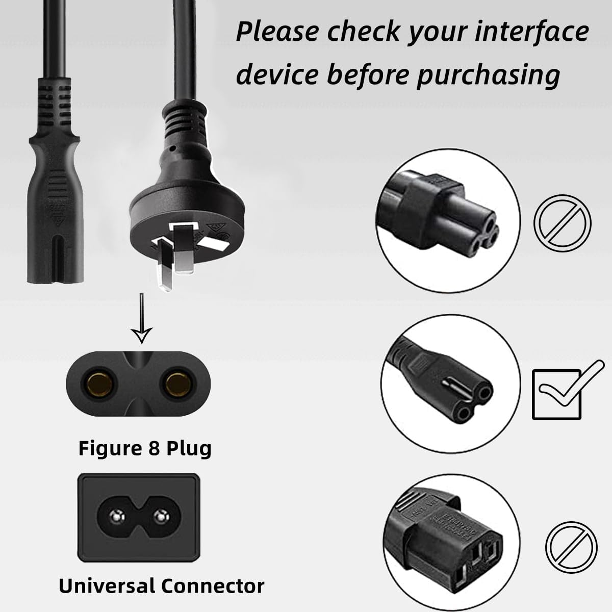 Figure 8 Power Cord 2M,Figure 8 Power Supply Cord,2 Pin Core Figure 8 IEC-C7 AC Power Cable Lead AU Plug for PC Monitor,Dvd,Printer,Samsung Philips LG Sony Tv,Ps5,Ps4,Ps3,Xbox Consoles,Camera,Hp Envy image number 3