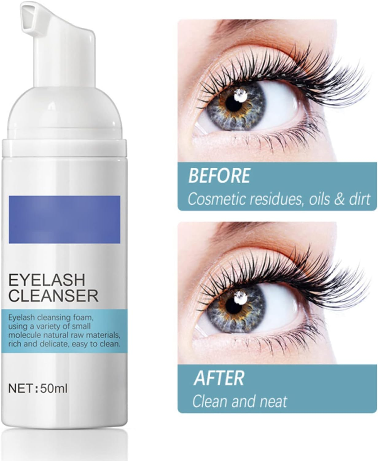 Eyelash Wash Cleanser Shampoo,Meizhaung Eyelash Cleansing Foam,50Ml Eyelashes Eyebrow Foaming Cleanser, for Extensions & Natural Lashes Safe Makeup & Mascara Remover image number 4