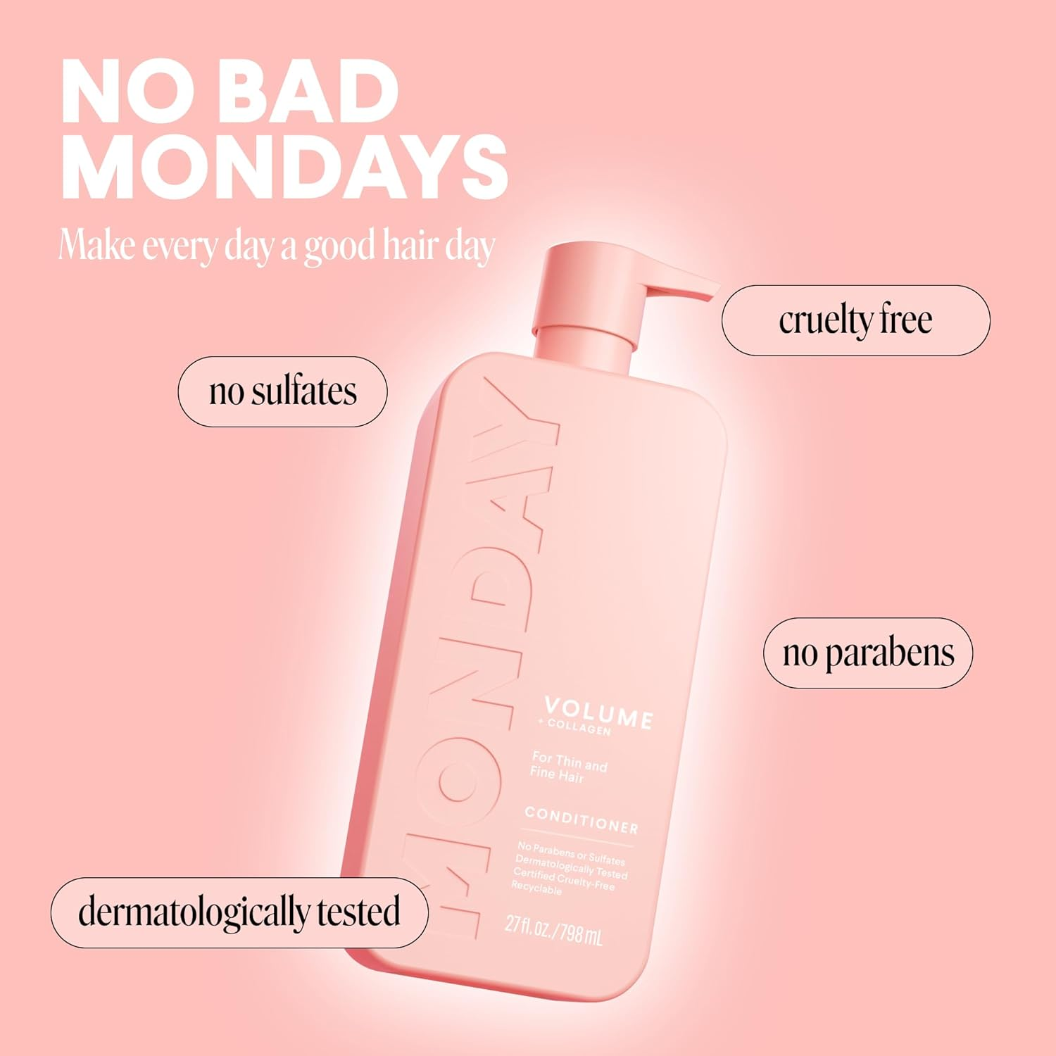 MONDAY HAIRCARE Volume Conditioner for Thin, Fine, and Oily Hair, Made from Coconut Oil, Ginger Extract, & Vitamin E, 100% Recyclable Bottles, 798Ml image number 5