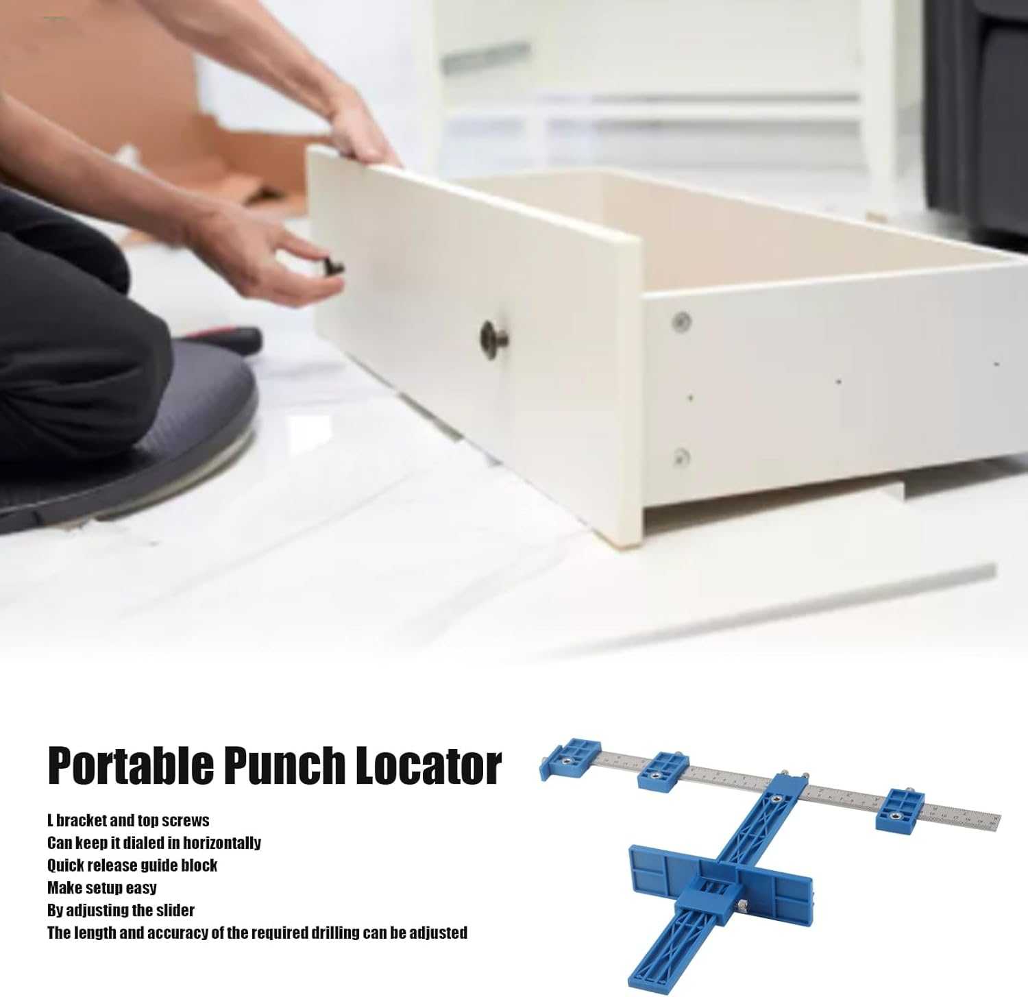 01 02 015 Cabinet Hardware Jig Tool, Punch Locator Stainless Steel ABS Adjustable for Door Handle