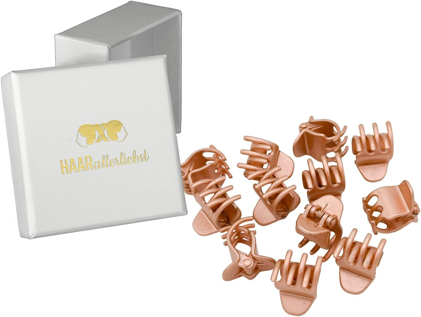 Haarallerliebst Hair Clips for Blonde Hair (Pack of 12 | Rose Gold | 2 Cm) with Box for Storage