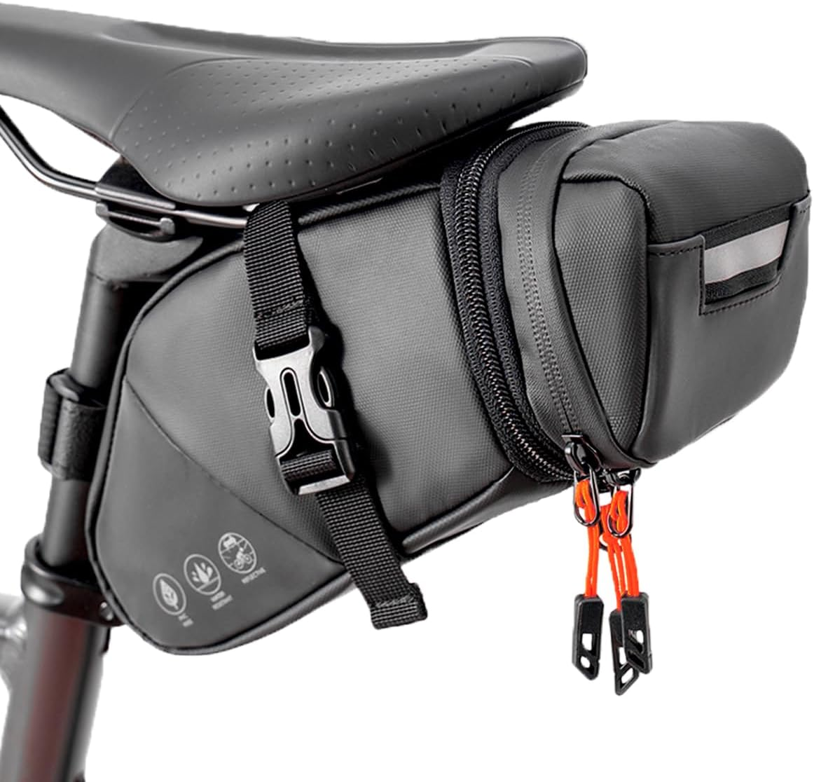 Bike Seat Bag, Waterproof Bicycle Saddle Bag, Expandable Capacity Cycling under Seat Pouch 1.5-2L, Bike Seat Pack for Mountain Road Bikes and Commuter