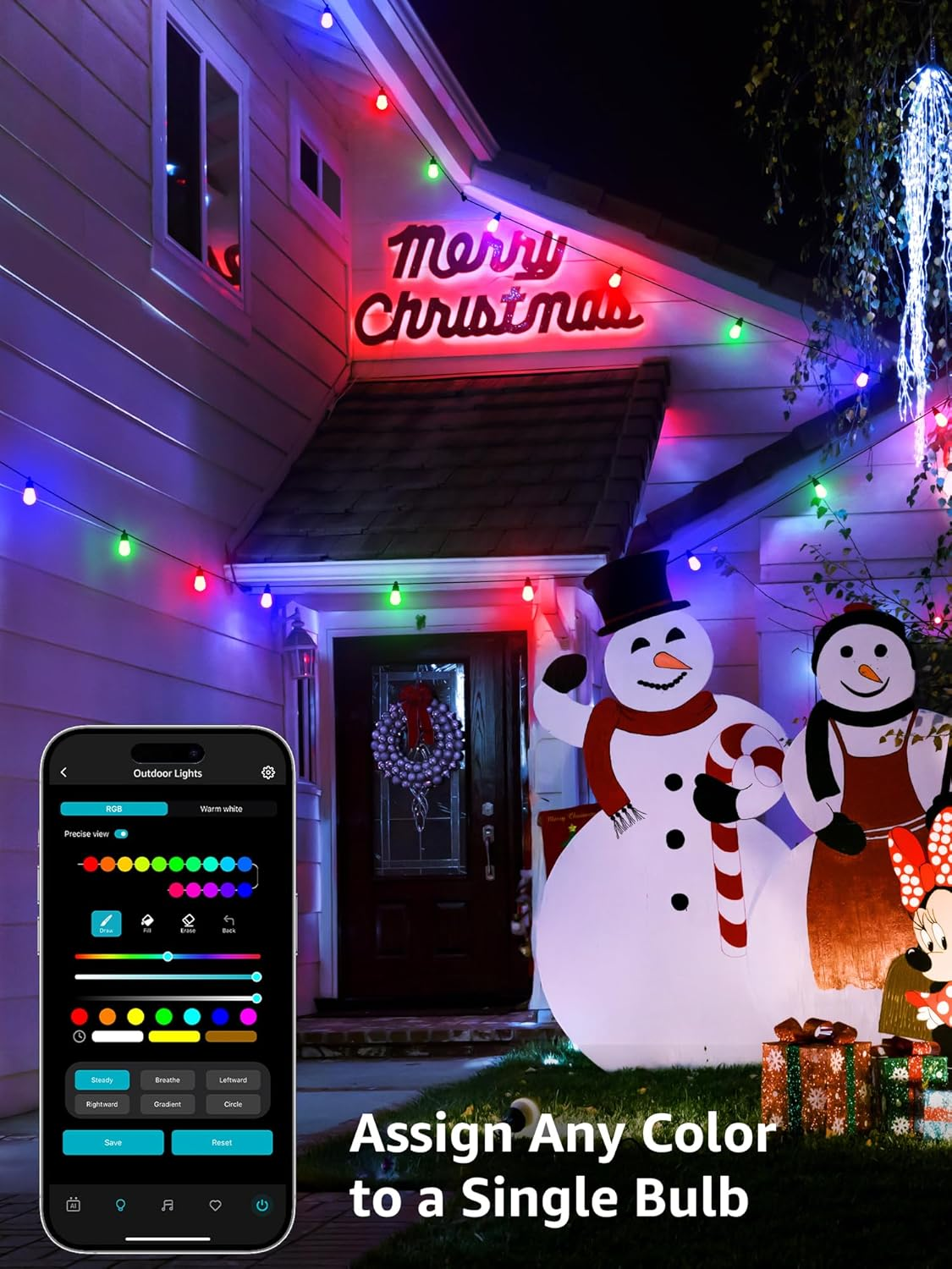 Lepro ZB1 AI Christmas Outdoor String Lights 15M, Smart Festoon Lights Outdoor Waterproof IP65, Warm White & RGB Colour Changing, Personalized AI Lighting Designer, Compatible with Alexa, 2.4G Wifi image number 5