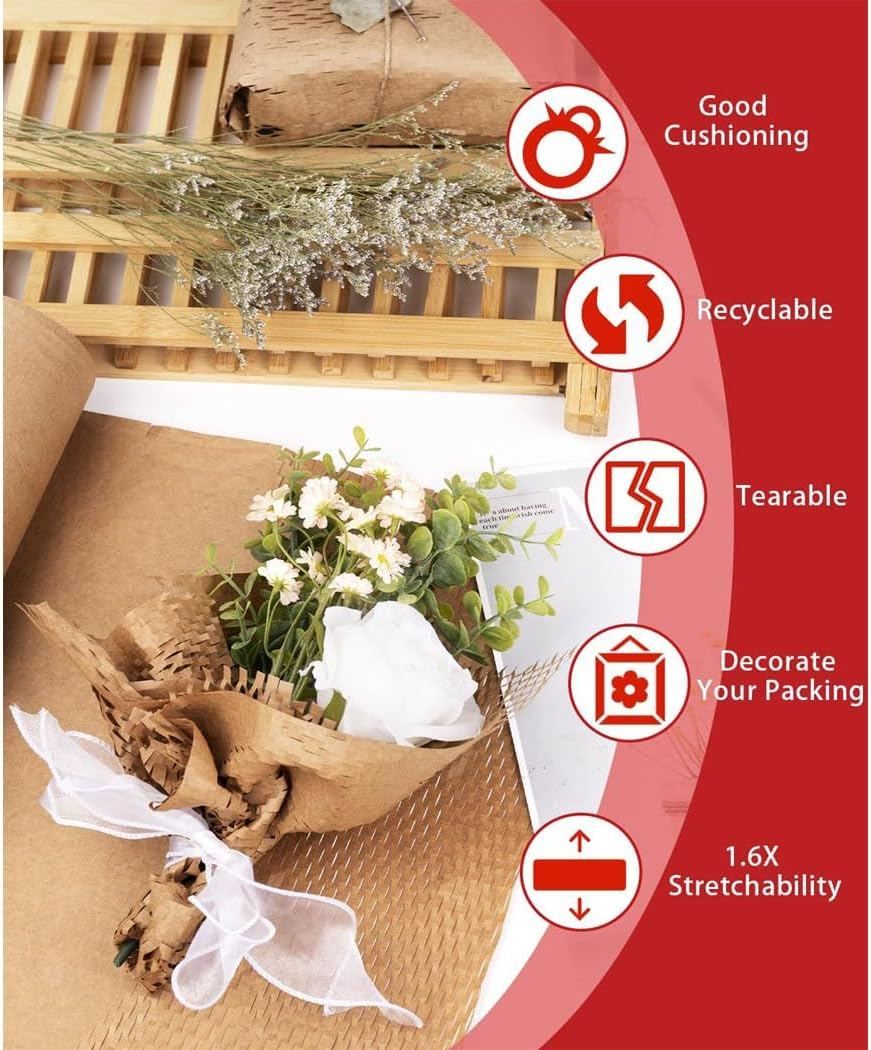 Idopick Honeycomb Packing Paper, 38Cmx30M Packing Paper Recycled Cushioning Wrap for Moving Shipping Packaging, Recyclable Moving Supplies Bubble Packing Wrap Protective Roll,Brown image number 4