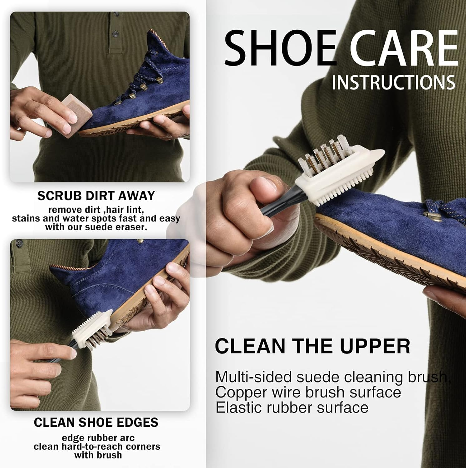 SILHOL Suede Brush Kit, 4-Sided Suede Cleaning Brush with Eraser, Cleaner Brush for Boots, Shoes, Jackets, Furniture image number 3