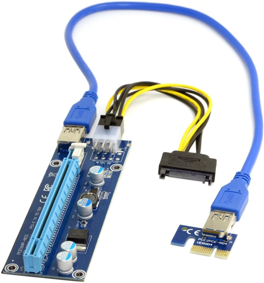 JSER PCI-E 1X to 16X Mining Machine Enhanced Extender Riser Adapter with USB 3.0 & 6Pin Power Cable image number 6
