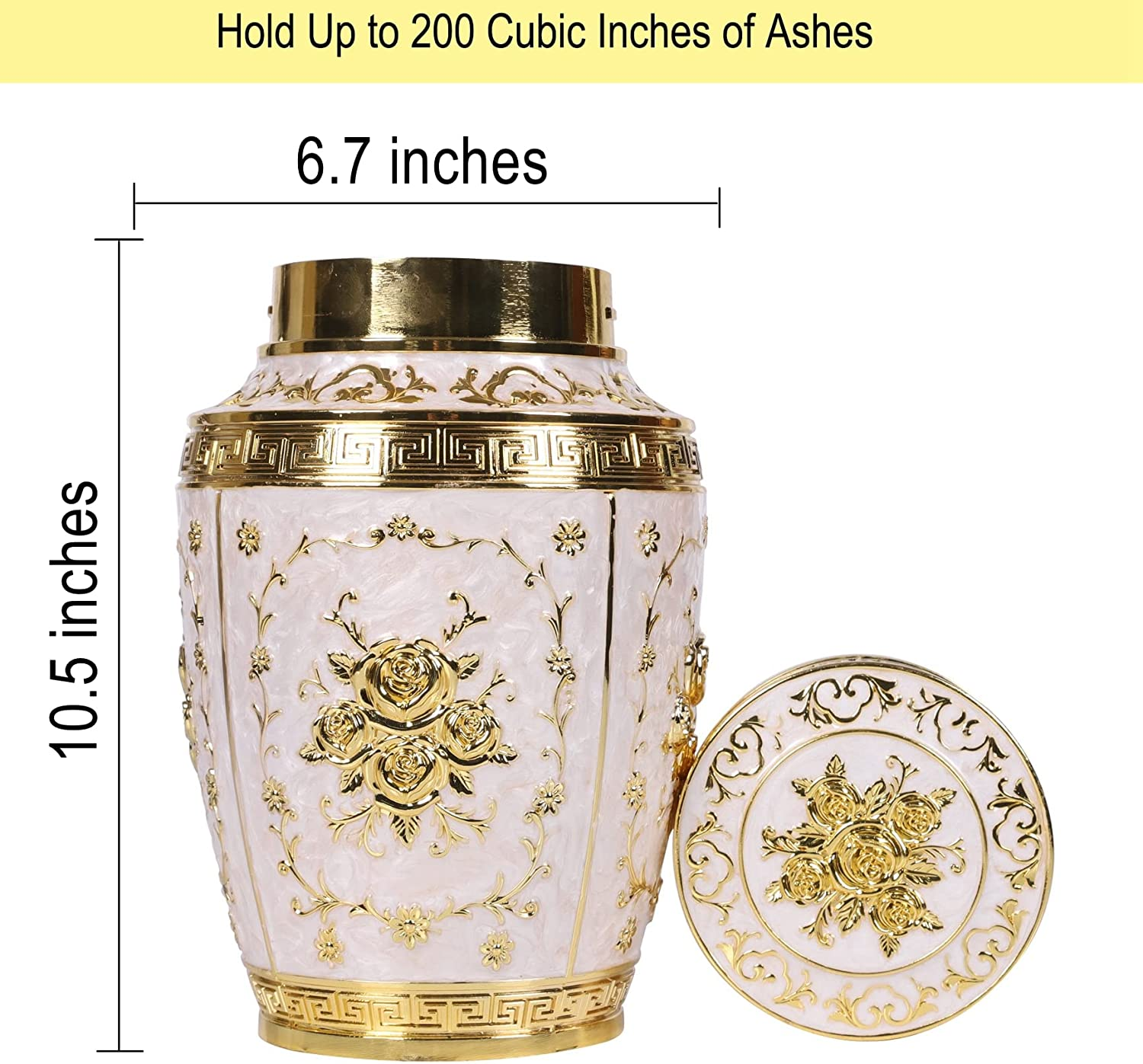 Rose Flower Cremation Urn for Human Ashes - Adult Female, Mom, Women - Zinc Alloy Funeral Urn - 200 Cubic Inches Capacity (Large Gold) image number 1