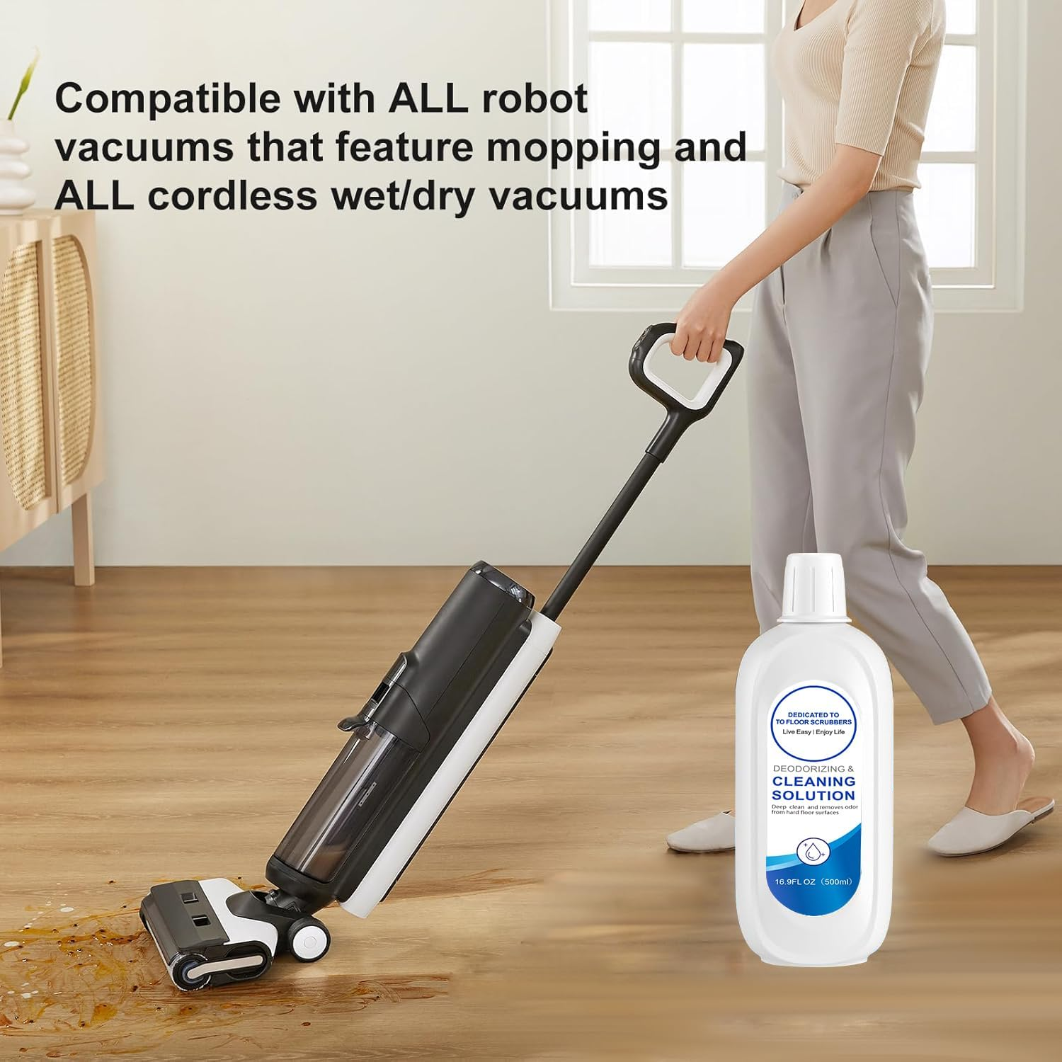 Floor Cleaning Solution Compatible for All Robot Vacuum Cleaners and Dry/Wet Floor Cleaners, Deep Cleans for Multiple Hard Floors, Suitable with Mopping and Cordless Cleaner (2 Bottle-1 Litre) image number 2