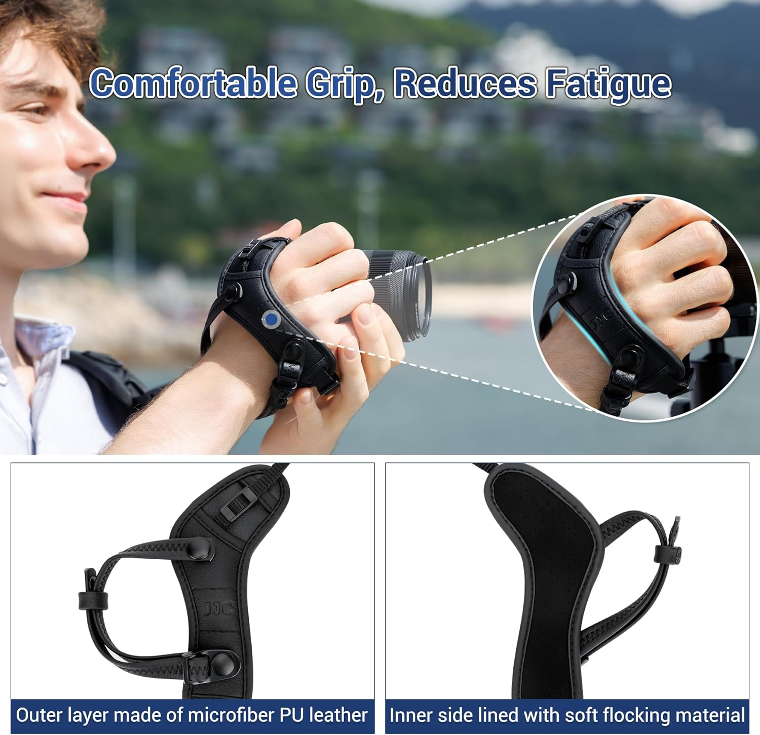 Camera Hand Wrist Grip Strap with Arca Quick Release Plate for Canon EOS R50 R50 V R100 R7 R10 M50 Mark II for Fuji GFX 100 II Coolpix P1100 Lumix S5IIX S9 & More Camera with Small Strap Lugs - Black image number 3