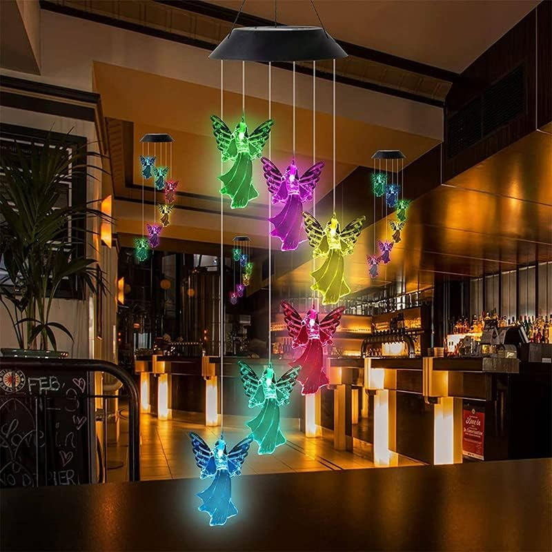 Colour Changing Wind Chimes LED Light Hanging Decor Outdoor Solar Powered Garden, Durable Crystal Ball Design, Night Glow, Easy Installation, 6-12 Hours Working Time - Angel image number 5