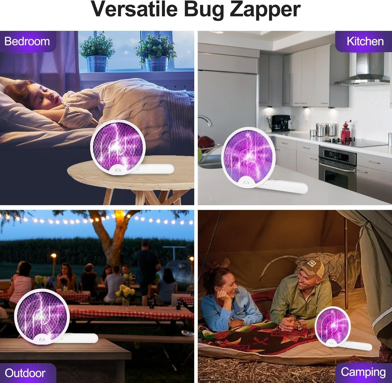 Foldable Electric Fly Swatter Racket, Portable 2 in 1 Bug Zapper Racket, Fly Killer and Mosquito Trap Lamp for Indoor and Outdoor Home Backyard Patio Camping image number 3