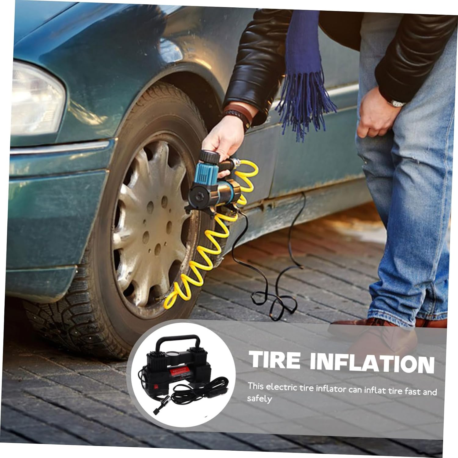 COMPUKAS Portable Car Air Pump Compact Tire Inflator Pressure Gauge for Quick Inflation of Automotive for Go Use image number 4