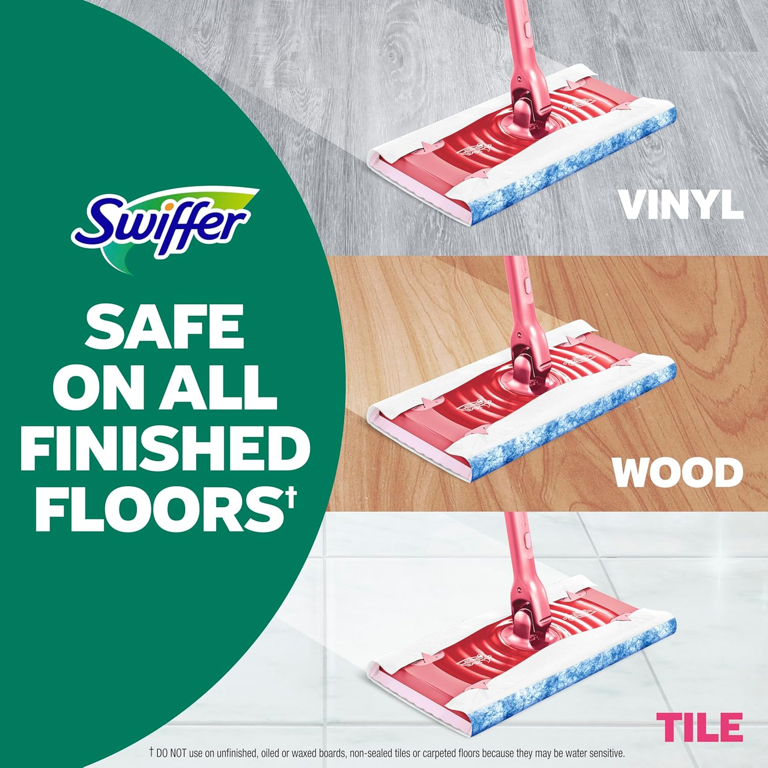 Swiffer Sweep and Mop Deluxe, Limited Edition Pink, 2-In-1 Floor Mopping and Sweeping Kit, Multi-Surface, Includes 1 Sweeper Device, 5 Heavy Duty Dry Sweeping Cloths, 3 Heavy Duty Wet Mopping Cloths image number 5