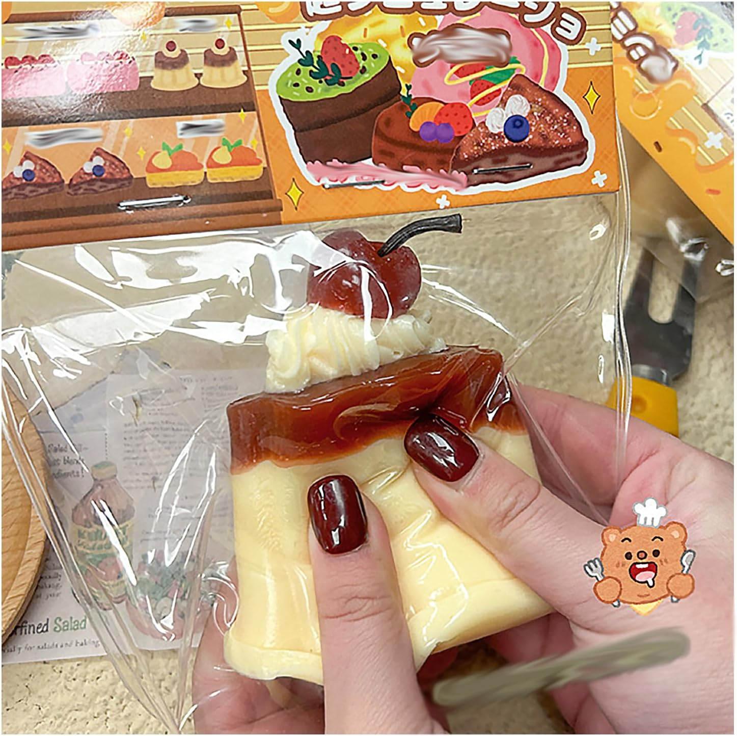 Taba Squishy,Squeeze Toys,Kawaii Squishies PVC Sensory Toys,Stress Relieving,Birthday&Christmas Gifts,Cute Things for Scenecore,Perfect Desk Accessory Sock Filling for Kids Teenage Adults（Pudding） image number 2