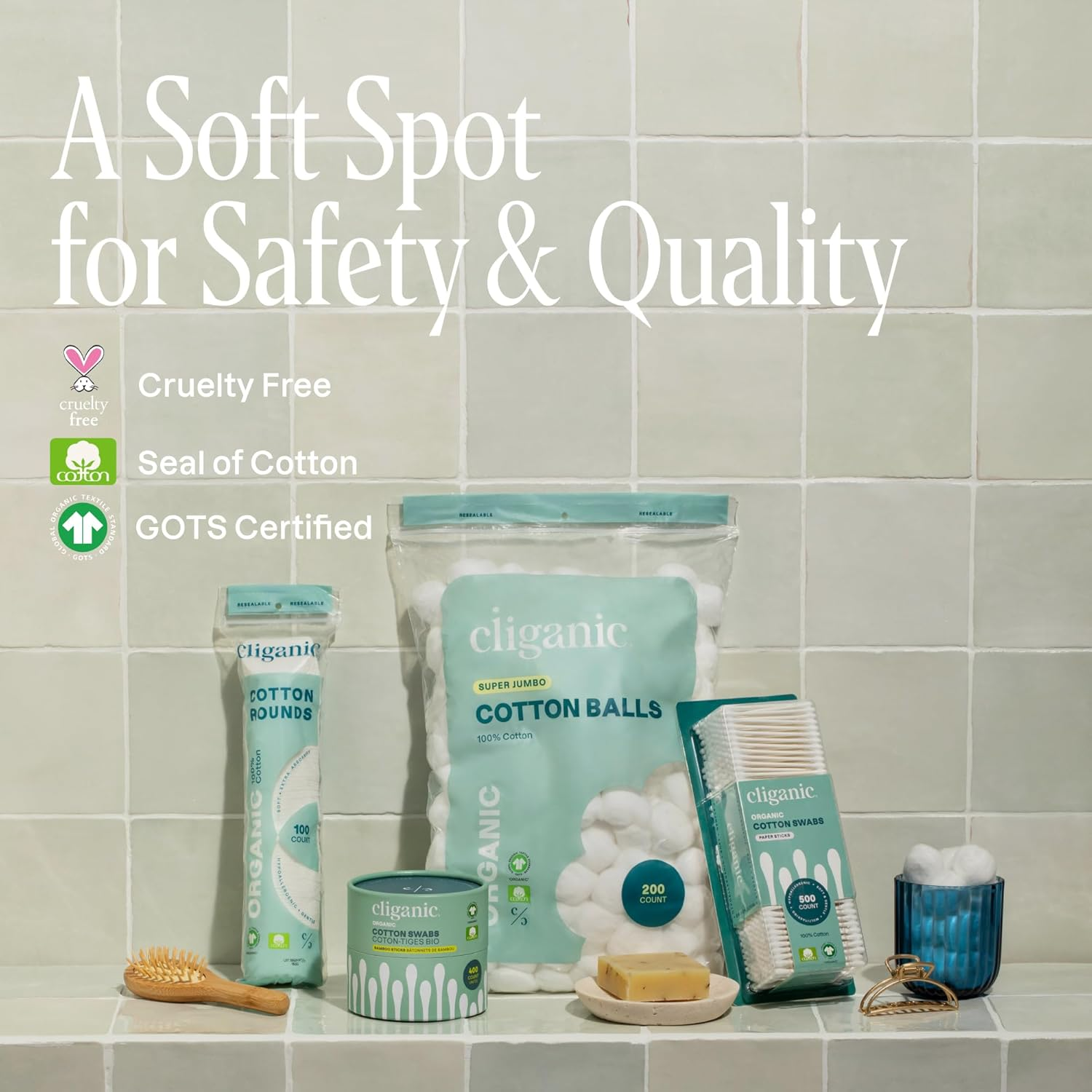 Cliganic Organic Cotton Rounds (300 Count) Makeup Remover Pads, Hypoallergenic, Lint-Free | 100% Pure Cotton (Packaging May Vary) image number 6