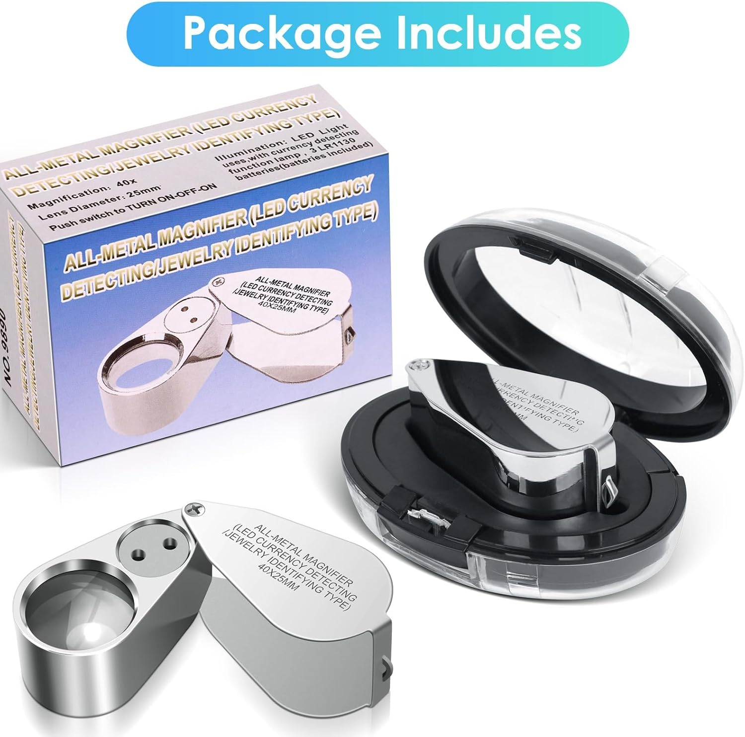 40X Jewelers Loupe Magnifier Magnifying Glasses, LED/UV Illuminated Jewelry Loop Pocket Folding Magnifying Glass with Metal Construction for Close Work, Gardening, Kids, Stamp, Rock Collecting 1Pack image number 5