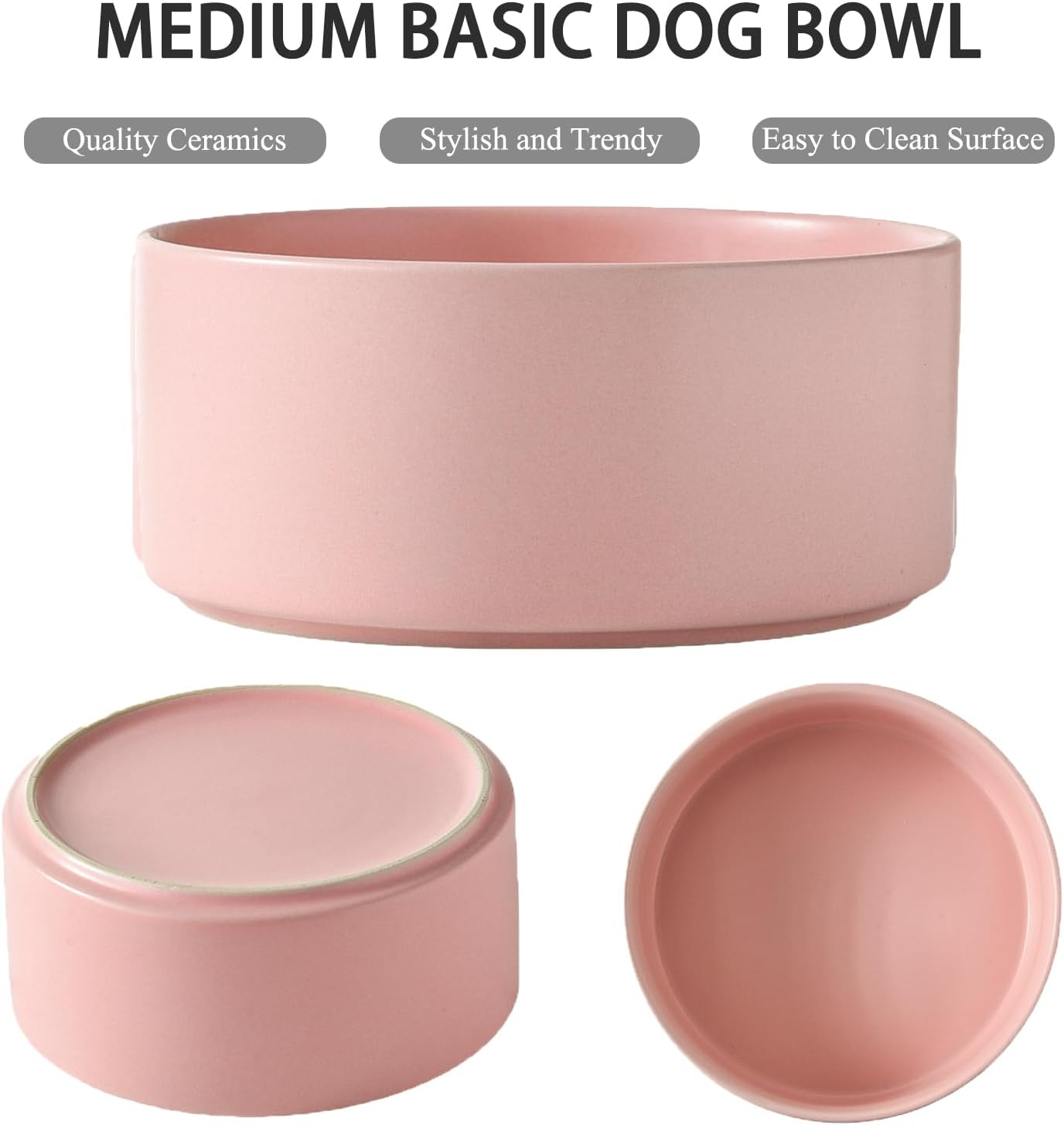 6'' Ceramic Raised Dog Bowl - 30Oz Dog Food & Water Bowl with Elevated Non-Slip Bamboo Stand, Dishwasher & Microwave Safe, anti Vomiting Heavy Duty Pet Bowl for Small and Medium Dogs, Pink image number 6