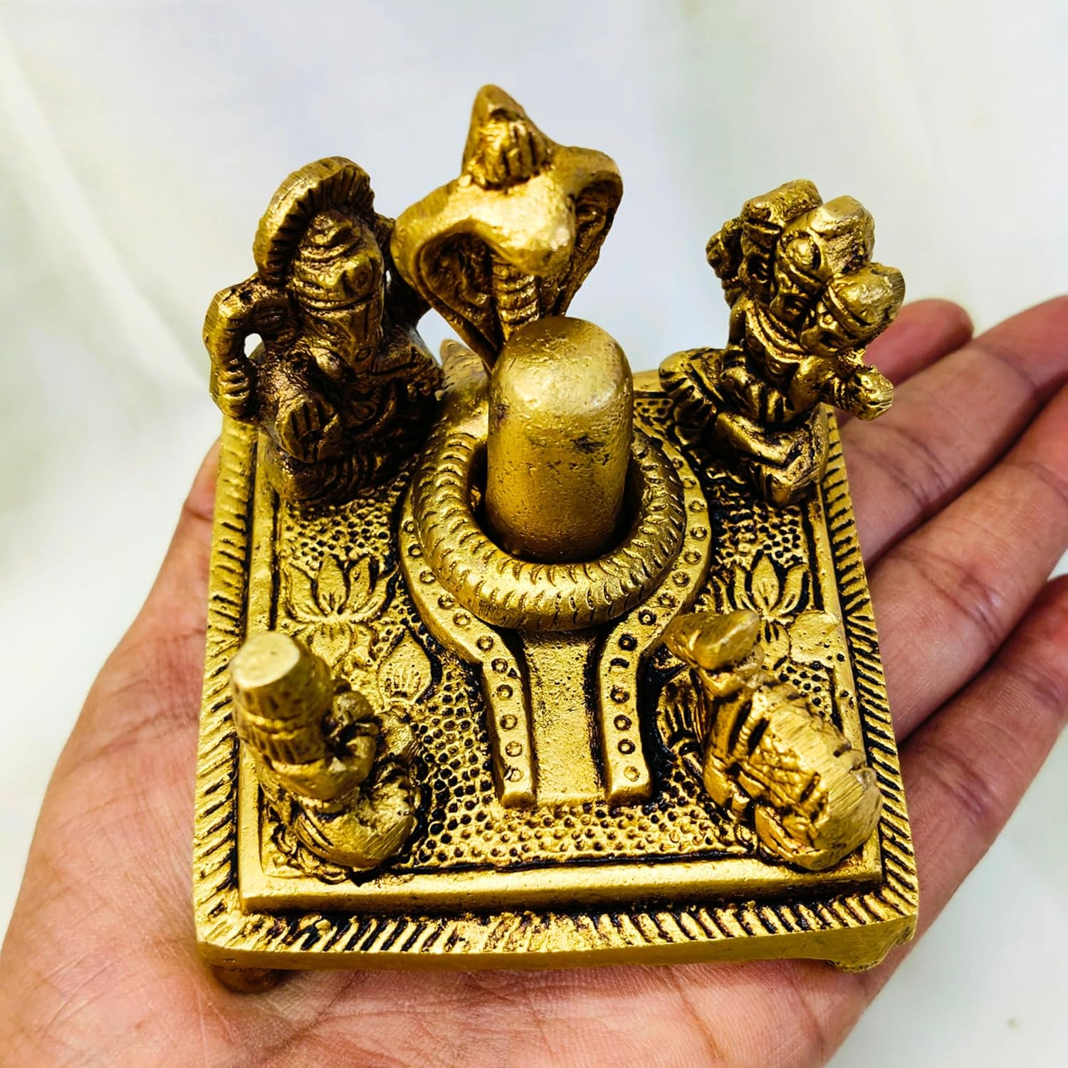 Brass Shiv Panchayat Idol 3" Inch | Shiva Lingam with Nandi, Parvati, Ganesh & Kartikeya | Shiv Parivar Statue | Bholenath Family Murti for Home Temple, Puja, Diwali Decor & Spiritual Gift image number 3
