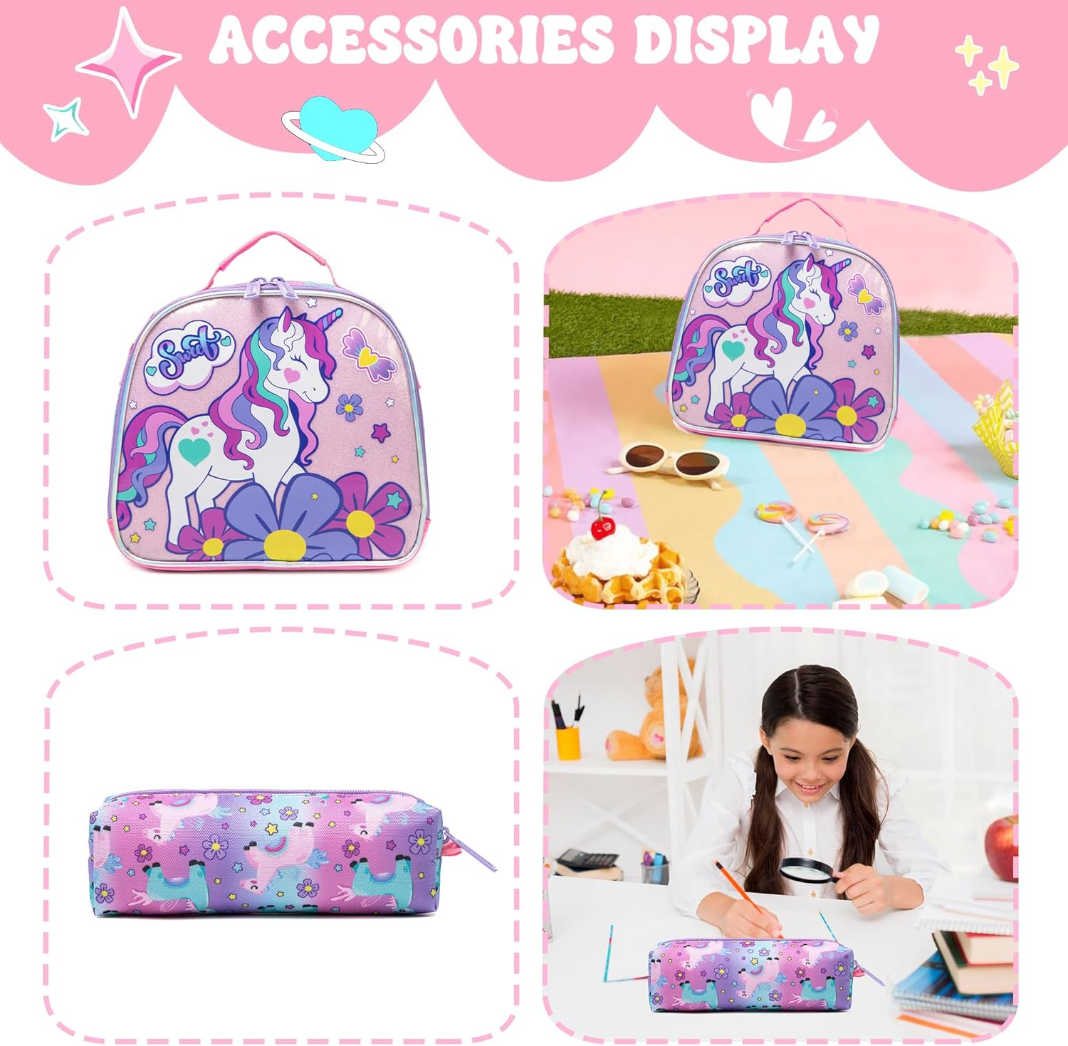 Meetbelify Rolling Backpack for Girls with Pencil Case&Lunch Bag School Bags Trolley Wheeled Backpacks image number 3