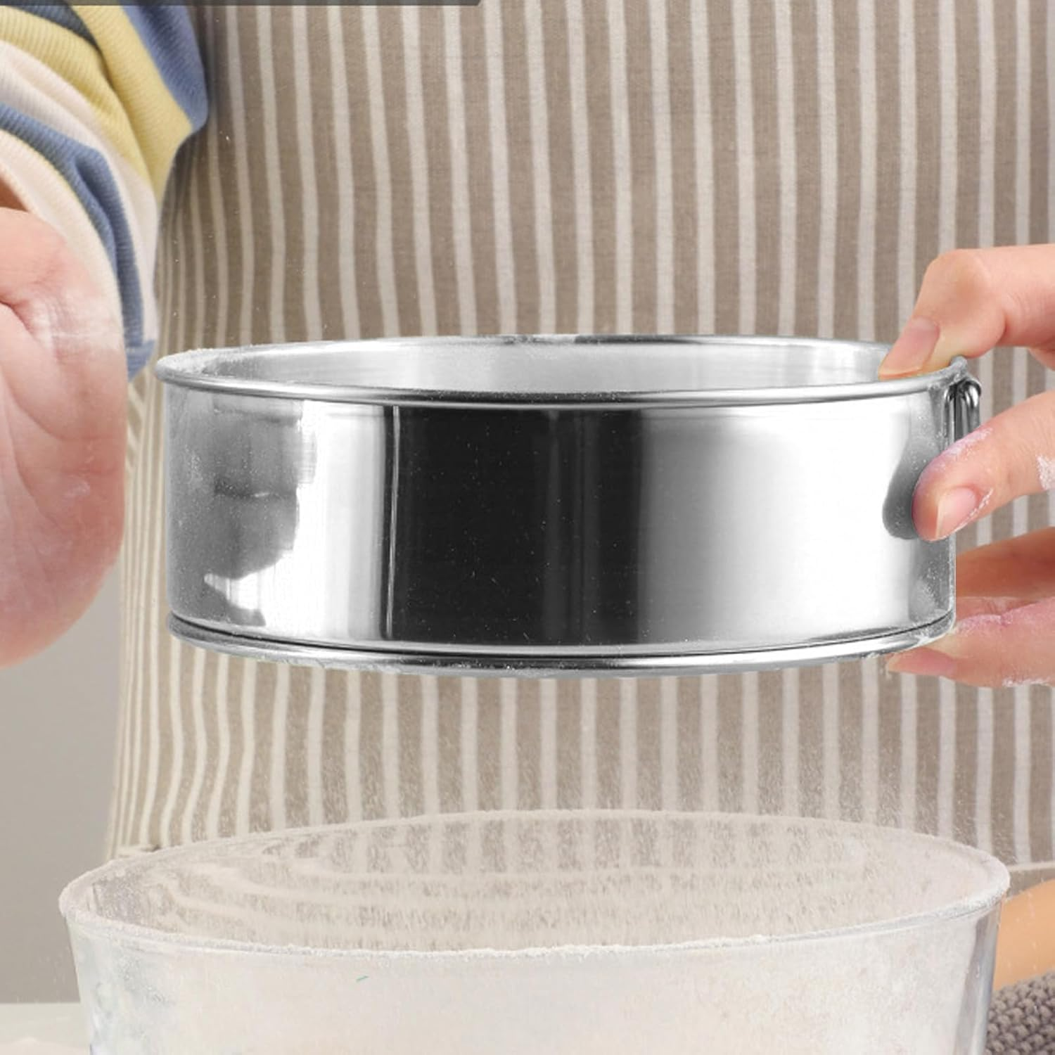 Flour Sieve Fine Mesh, Stainless Steel round Flour Sifter 80 Mesh Large Size Filter with anti Stick Coated for Baking Cake Bread image number 4