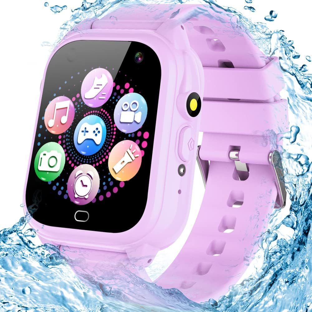 Kids Waterproof Game Watch Learning Toys with 26 Game HD Camera 1.44'' Touchscreen Pedometer Video Music Player Alarm Clock Calculator Smart Watch for Girls Boys 3-12 Years Old (Blue)