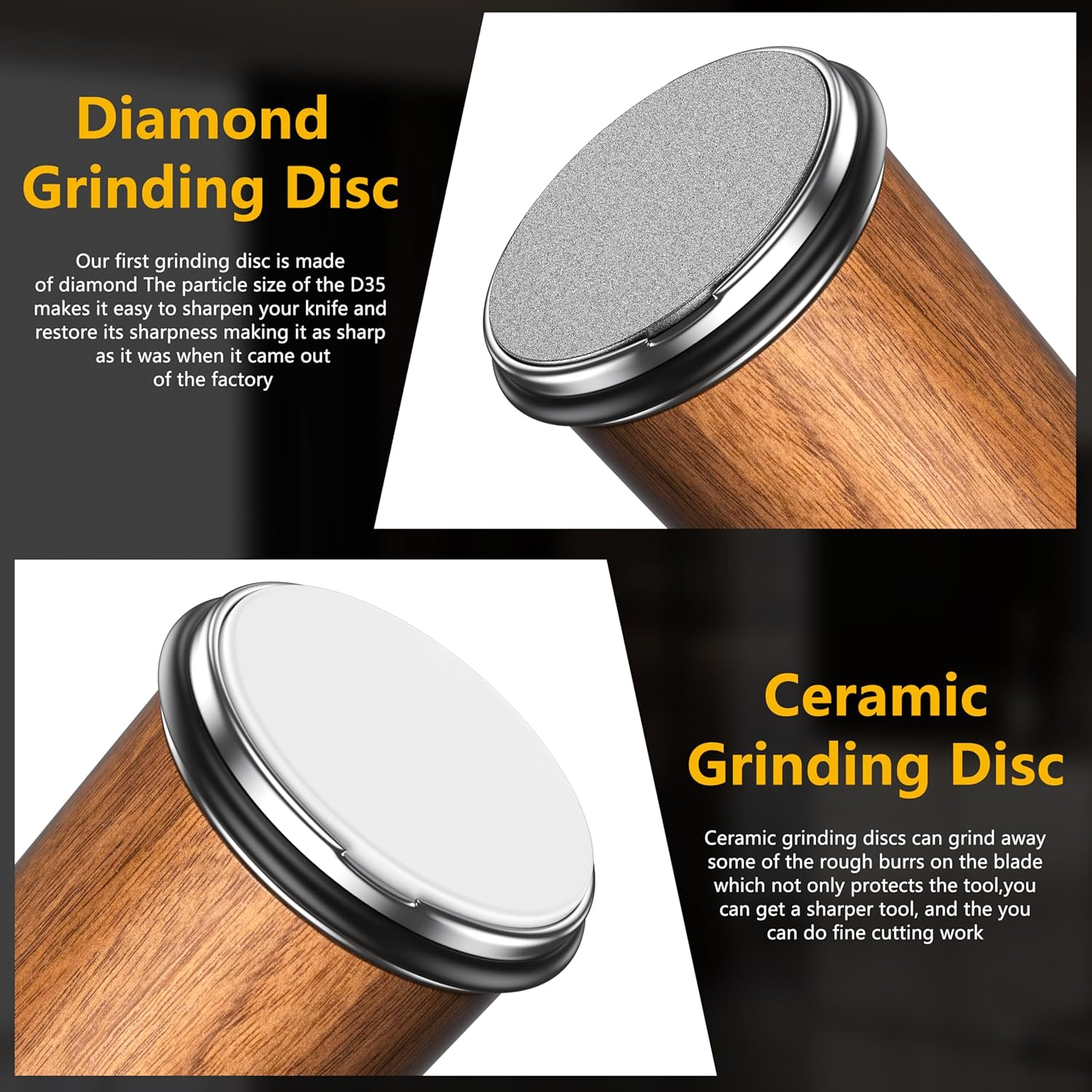 Arayuu Knife Sharpener Tool, Blunt Knife Sharpening Kit with 15 & 20 Degree Sharpening, Rolling Knife Sharpener with 400, 1000 Grit Discs & 3000 Ceramic for Home Cooks & Chef'S Knives image number 2