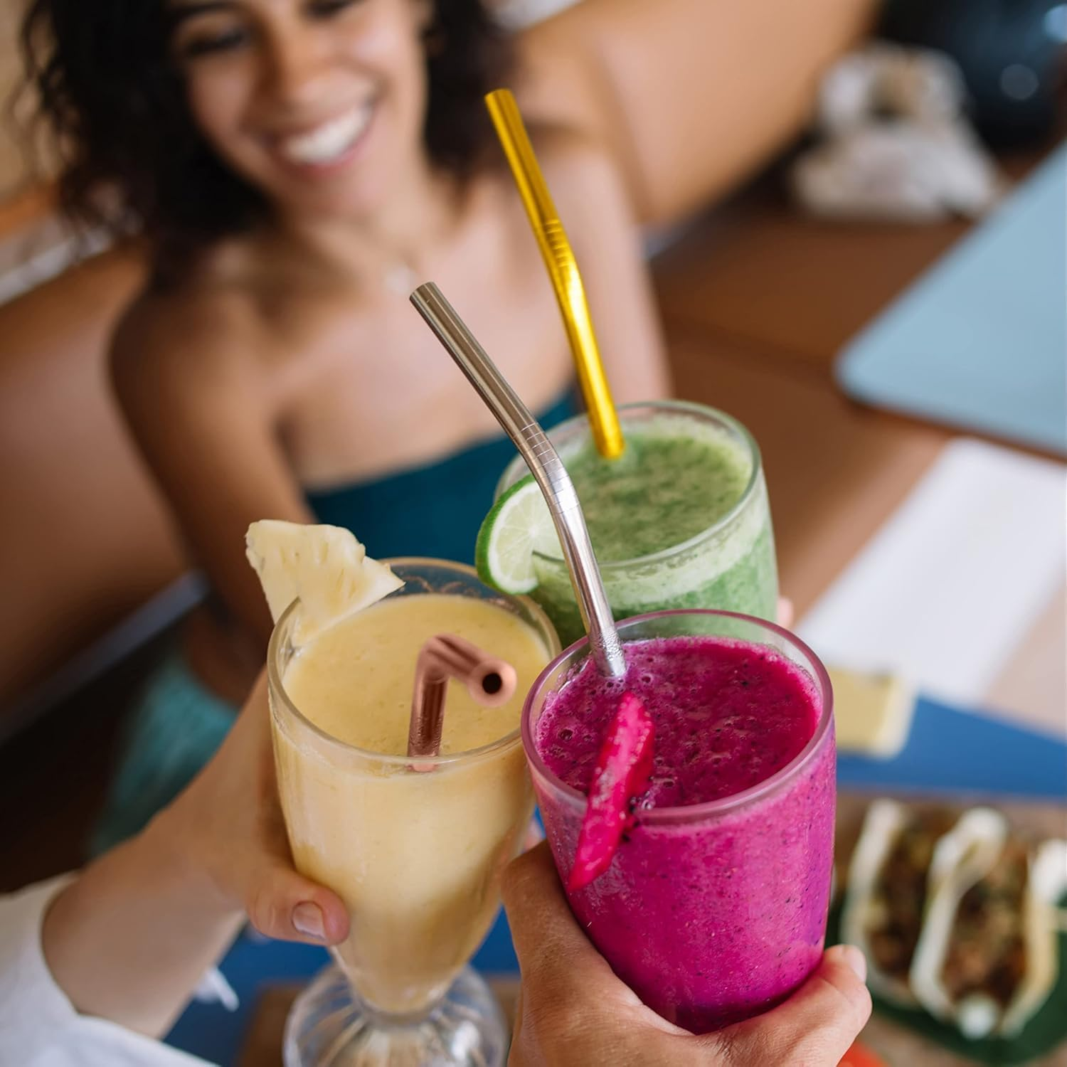 Stainless Steel Straws 8 Pack - Reusable Metal Straws with Cleaning Brushes | Straws for Smoothies丨Contains Two Cleaning Brushes