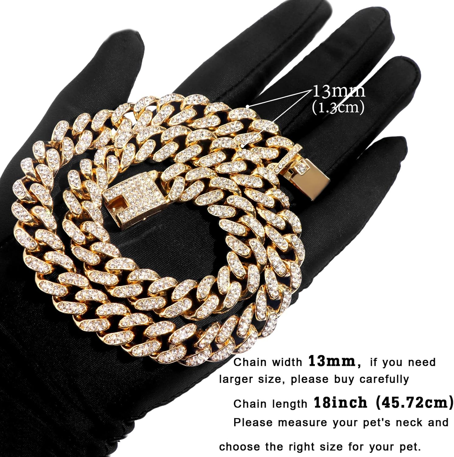 Flatfoosie Cuban Link Dog Collar Gold Silver Color Metal Dog Chain Collar Cuban Diamond Chain Pet Collars for Dogs Cats Jewelry 8/10/14/16/18/20/24/28 Inch (18Inch, Gold)