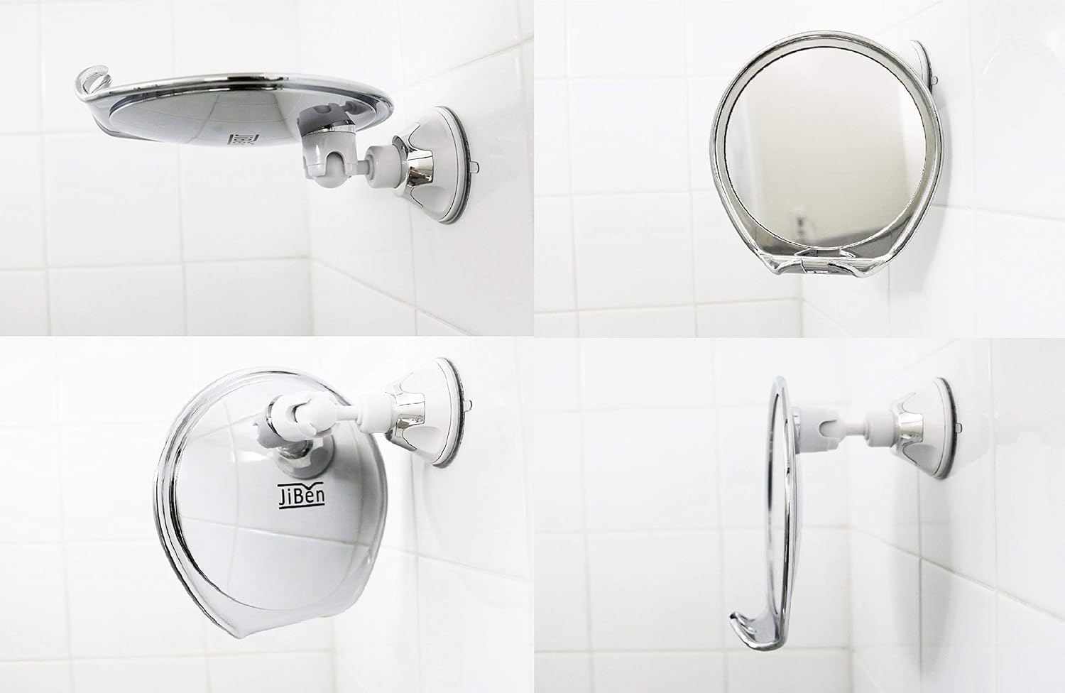 Jiben Fogless Shower Mirror with Power Locking Suction Cup, Built-In Razor Hook and 360 Degree Rotating Adjustable Arm, Personal Fog Free Bathroom Shaving Mirror (Chrome) - Clear image number 2