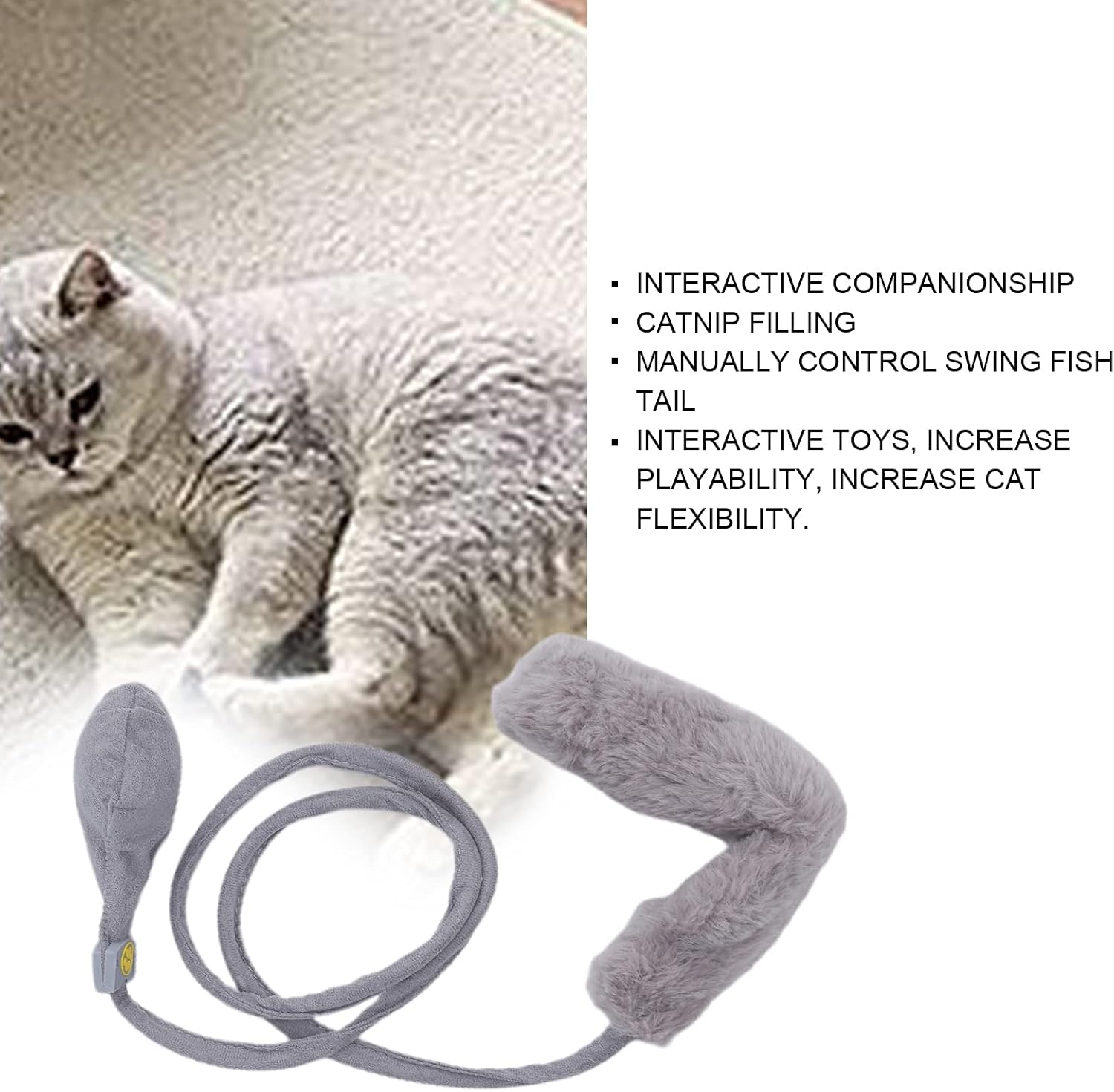 Pet Funny Cat Toy, Simulation Vibrating Fish Funny Cat Stick Toy, Floppy Fish Catnip Cats Toy Interactive Cat Toy for Cat Exercise (Dog Tail) image number 6