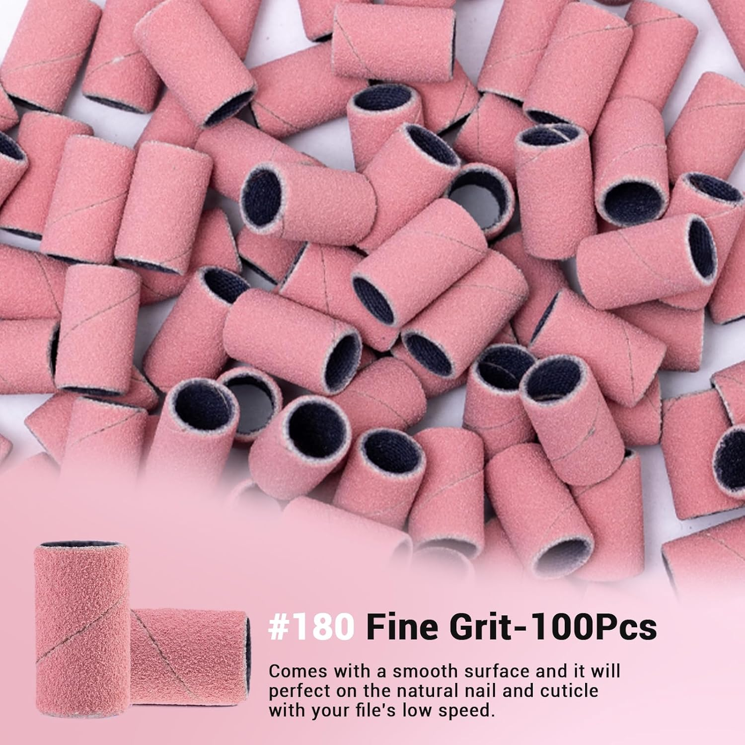 Melodysusie 100 Pcs Nail Drill Bits Sanding Bands for Nail Drill 180 Fine Grit Nail File Sanding Bands for Acrylic Nails Gel Manicures and Pedicure image number 5
