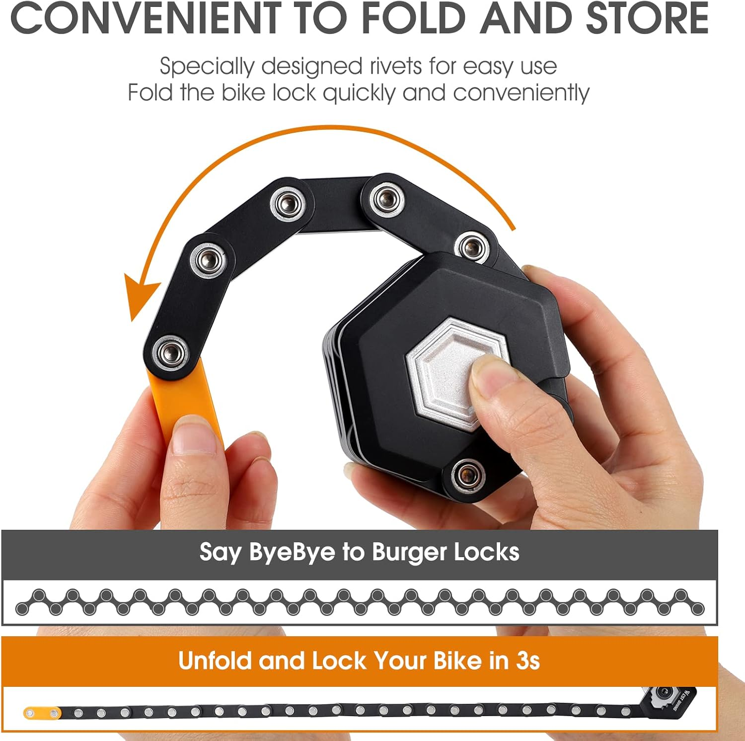 ICOCOPRO Folding Lock, 85 Cm Bicycle Lock with Key & Holder, Bicycle Lock High Security with 26 Steel Segments, E Scooter Lock Bicycle Locks for Mountain Bike/Road Bike/Bmx/Mtb image number 4