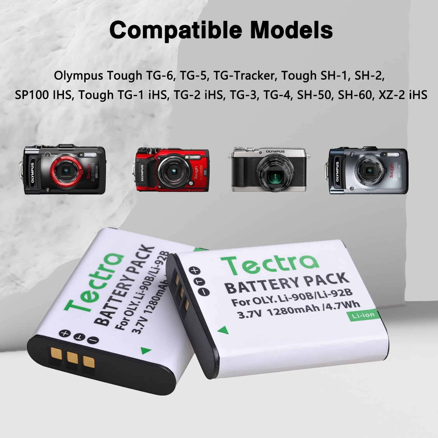 Tectra 2Pcs LI-90B LI-92B Battery and LED Dual Charger for Olympus Tough TG-7, TG-6, TG-5, Tg-Tracker, Tough SH-1, SH-2, TG-1 Ihs, TG-2 Ihs, TG-3, TG-4, SH-50 Cameras image number 4