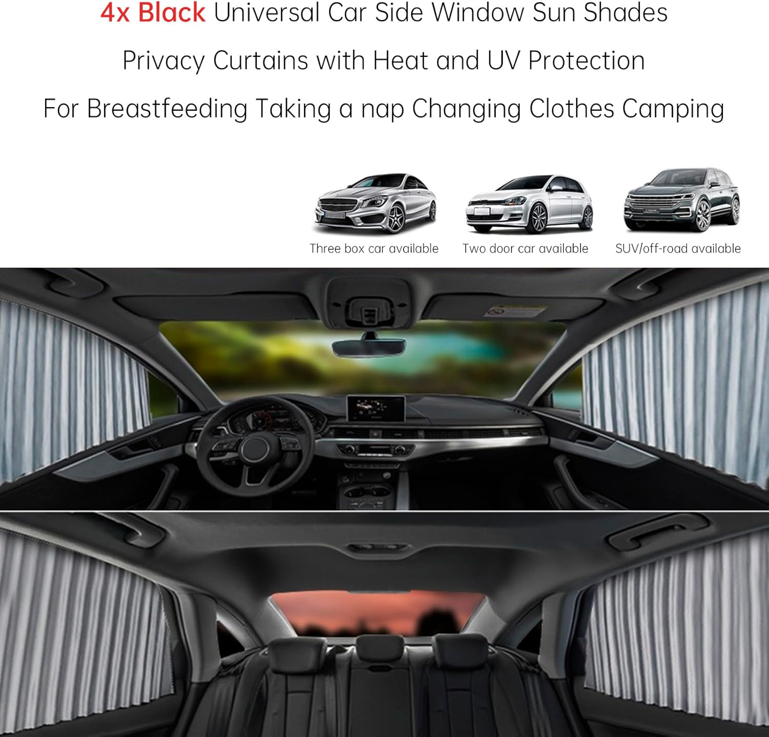 Areyourshop Car Side Window Sun Shade Car Privacy Sunshade，Privacy Curtains with Thermal Insulation Protection，For Breastfeeding Taking a Nap Changing Clothes Camping Gray - Black image number 4