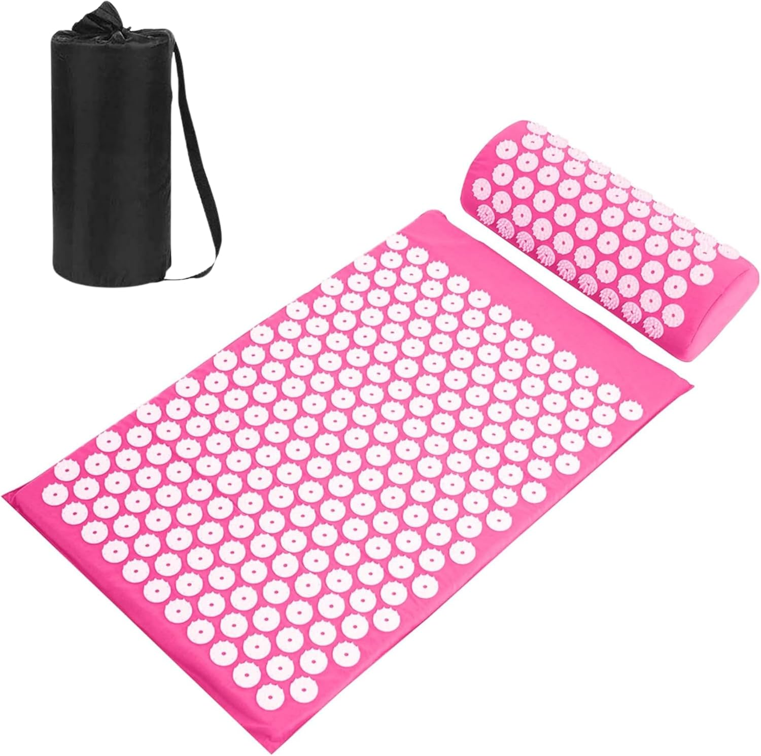 Acupressure Mat & Pillow Set for Back and Neck Pain Relief &ndash; Spiky Acupuncture Massage Mat for Muscle Relaxation, Stress Reduction & Improved Circulation (Pink)