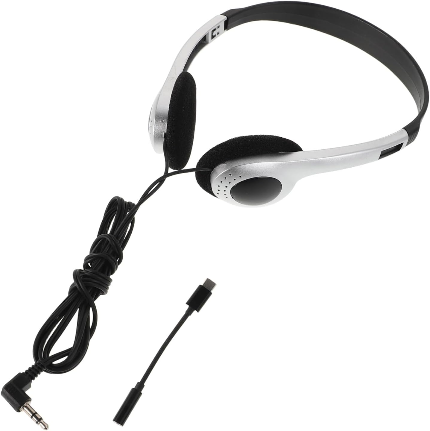 Homoyoyo Retro On-Ear Wired Headphones 3.5Mm to Type-C Adapter for Students and Kids, Portable Adjustable School Headphones for Computers, Phones, and Tablets, Lightweight Silver Black Design image number 6