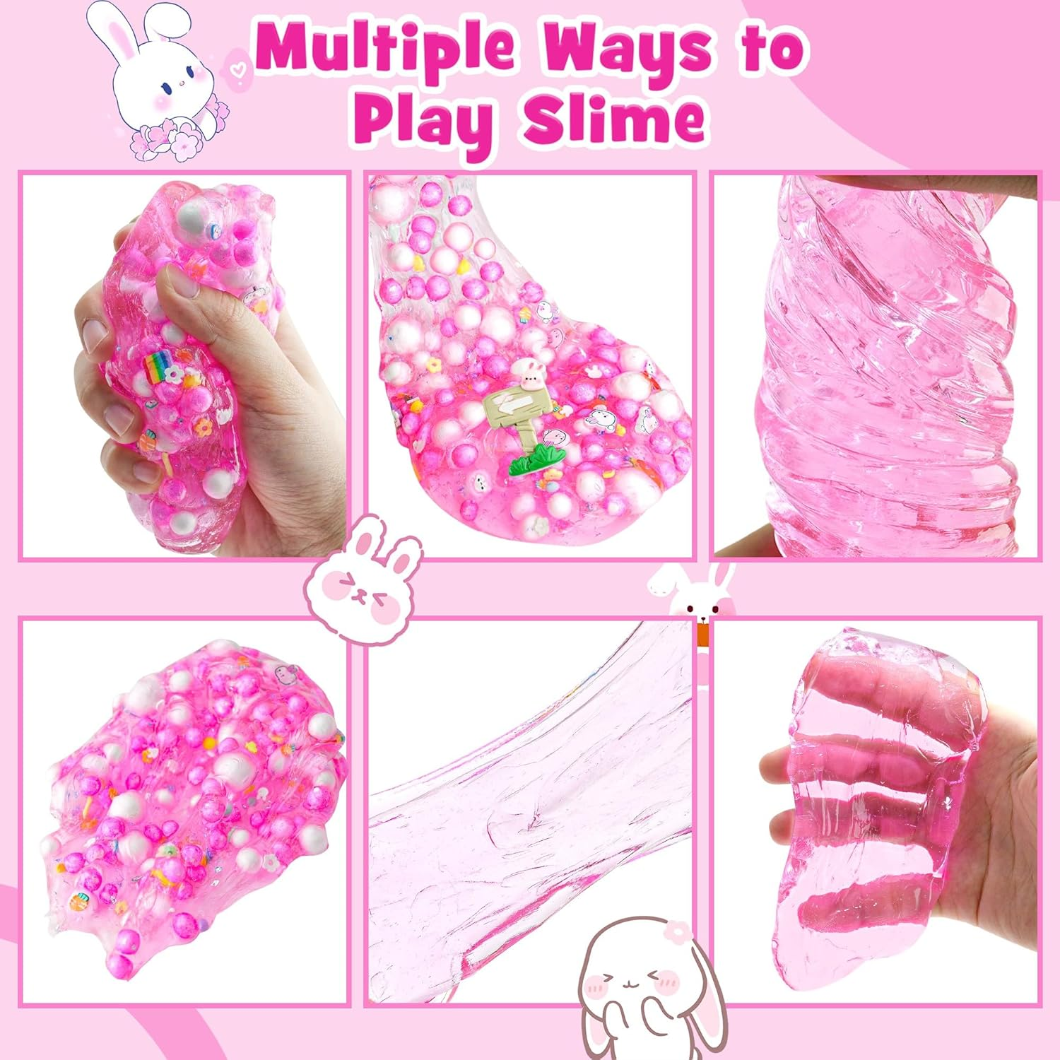 Bunny Clear Slime 300Ml, Pink Clear Slime Kit for Girls Ages 8-12 with 8 Add-Ins, Slime for Kids Party Favors, Non Stick Slime with Easter Eggs Clay, Birthday Halloween Christmas image number 6