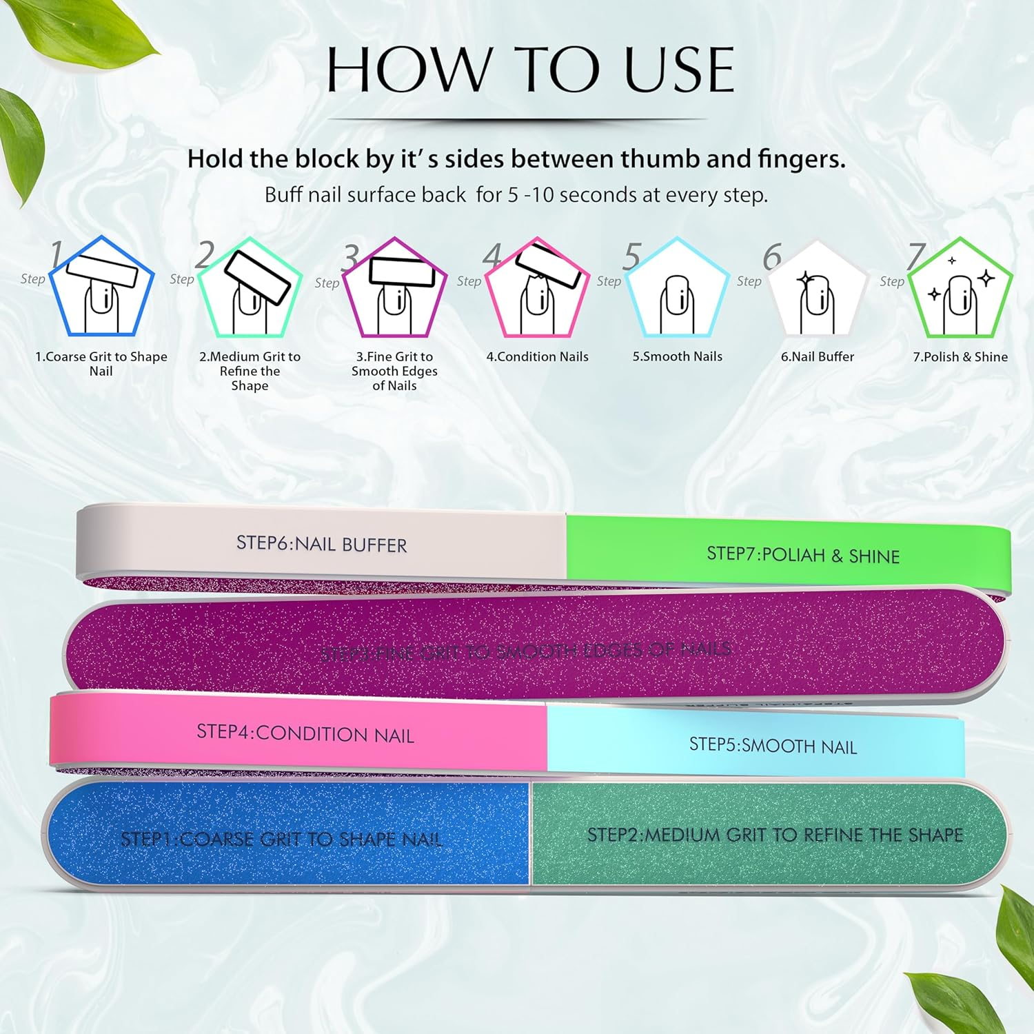 7 Way Nail Buffer Block for Natural Nails Shine Smoother Upgraded Buffing Block Seven Steps Polisher Fingernail Files Buffer 150/320/600/1200/4000 Grit for Shinning Buff Nails image number 2