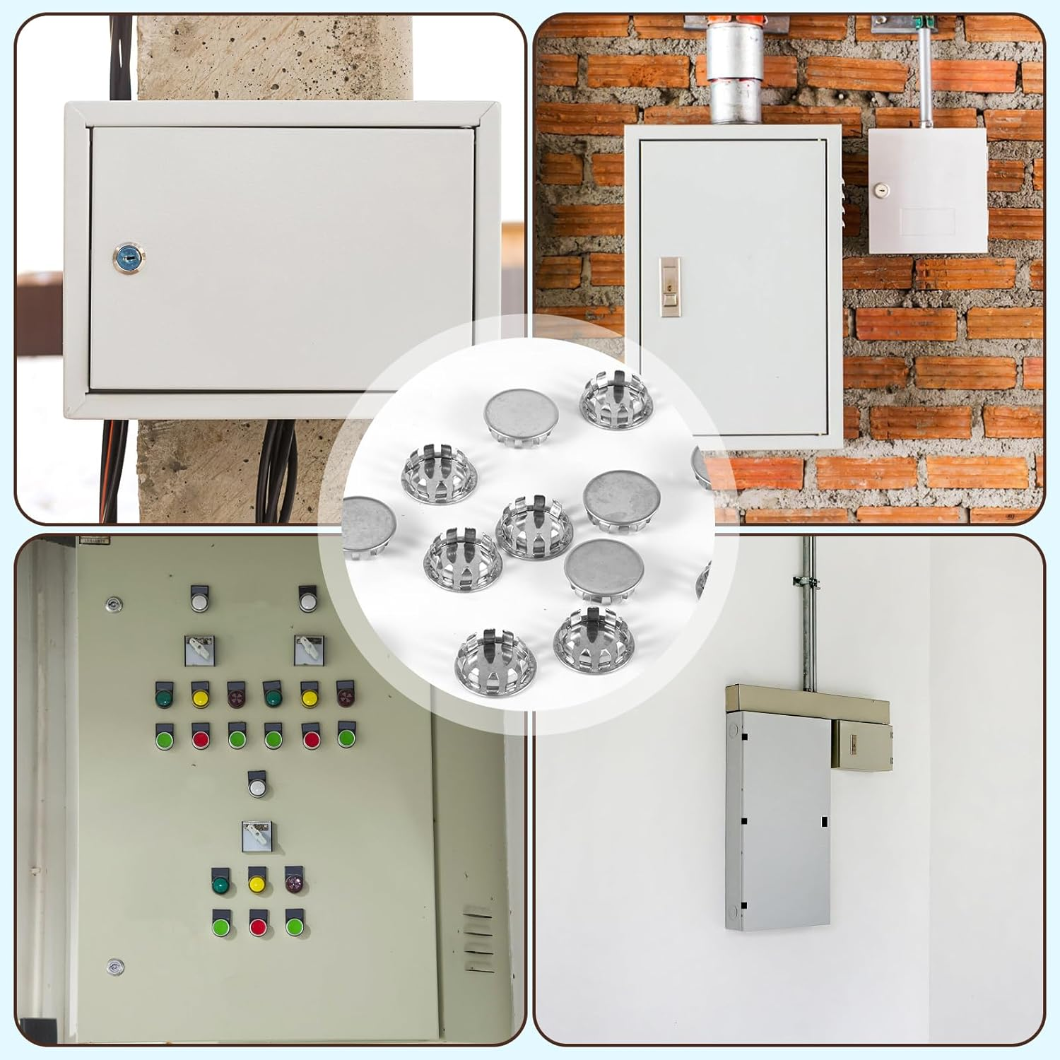 20Pcs Seal Electrical Box Knockout, Removable Electrical Box Knockout round Electrical Panel Knockout Plugs Stainless Steel Knockout Seal for Conduit Pipe (1/2In) Closure Unused Electric Box Outlets image number 5