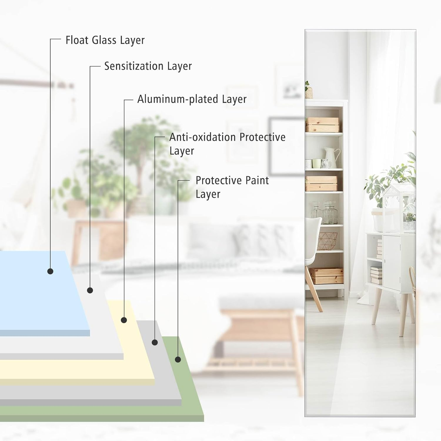Costway Frameless Rectangle Wall Mirror, Rectangular Wall Mirror with Beveled Edge, Rectangular Wall Hanging Mirror for Living Room, Bedroom, Vanity Room, Vertical/Horizontal Installation, Silver image number 2