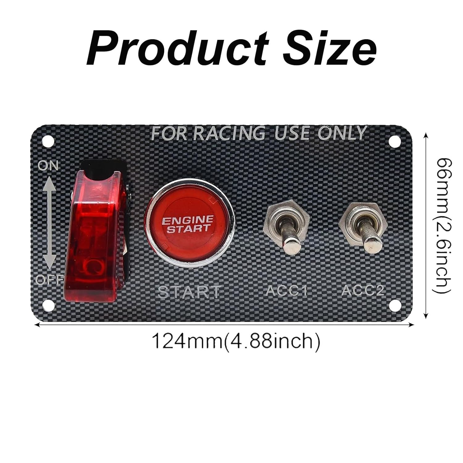 BYYOUIV 12V 4-In-1 Ignition Switch Panel Kit - Red LED Push Button, Carbon Fiber Toggle Switches for Racing Cars, Trucks, Rvs