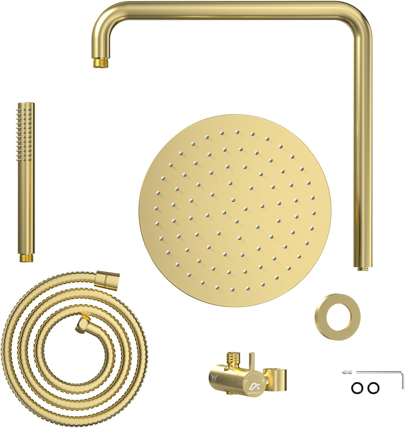 Acumios Luxury 10" Rain Shower Head Set, 2-In-1 Bathroom Shower System with 8Mm Thick Overhead and Stainless Steel Handheld, WELS Certified (Brushed Gold) image number 2