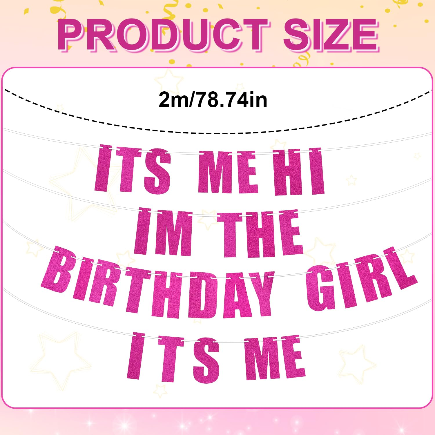 Pre-Strung It'S Me Hi I'M the Birthday Girl It'S Me Banner, Hot Pink Birthday Party Decorations Glitter Singer Party Garland Backdrop image number 6