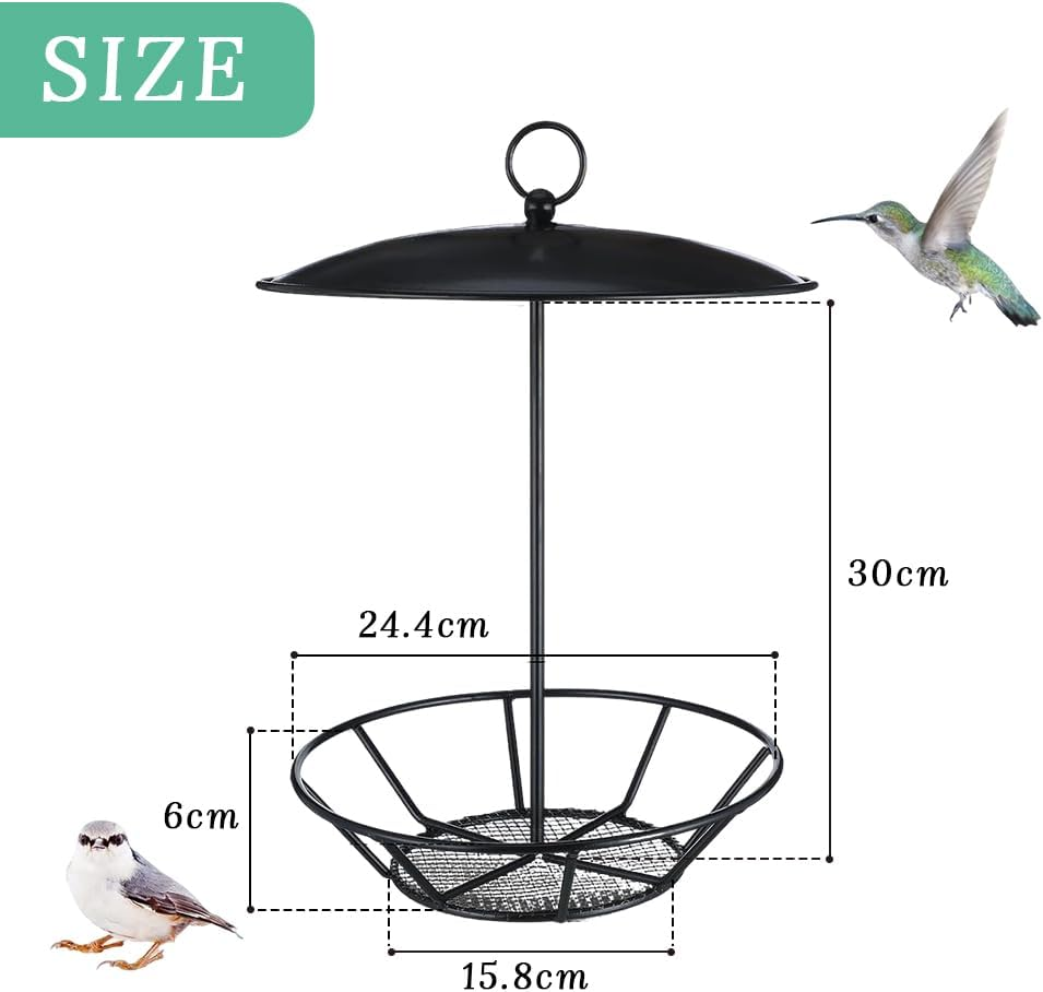 GUDAJIN Outdoor Metal Cylindrical Net Bird Feeder with Metal Dome Cover Wildlife Feeder, Suitable for Multiple Seeds, Suitable for Multiple Birds, Matte Black Bird Feeder image number 2