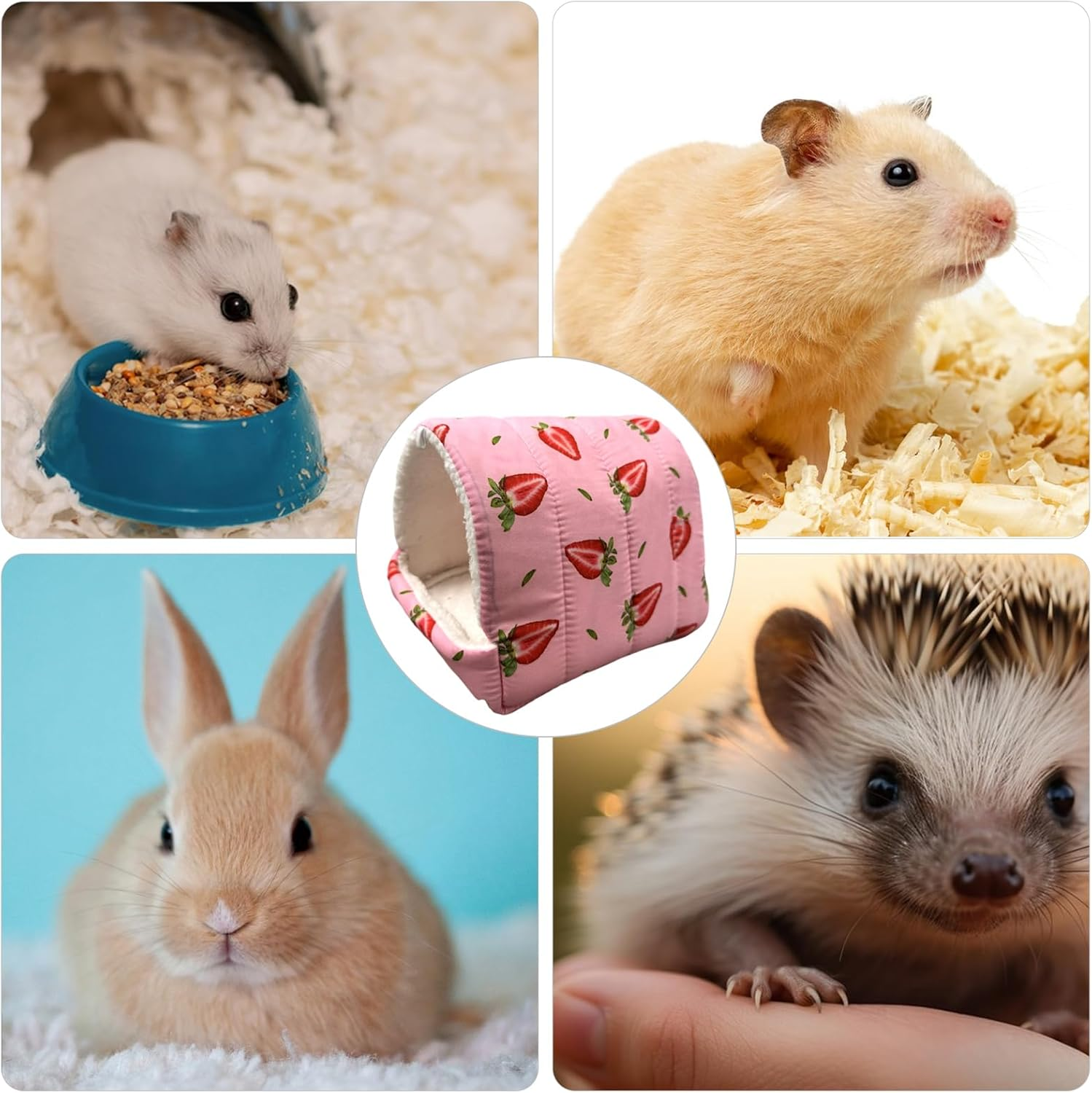 Guinea Pig Beds,Small Animal Beds Hideout Soft Cozy Hamster Bed House Small Pet Bed Cave Nest for Guinea Pigs Hamsters Hedgehog Ferret Chinchilla,19&times;19Cm (Strawberry) image number 1